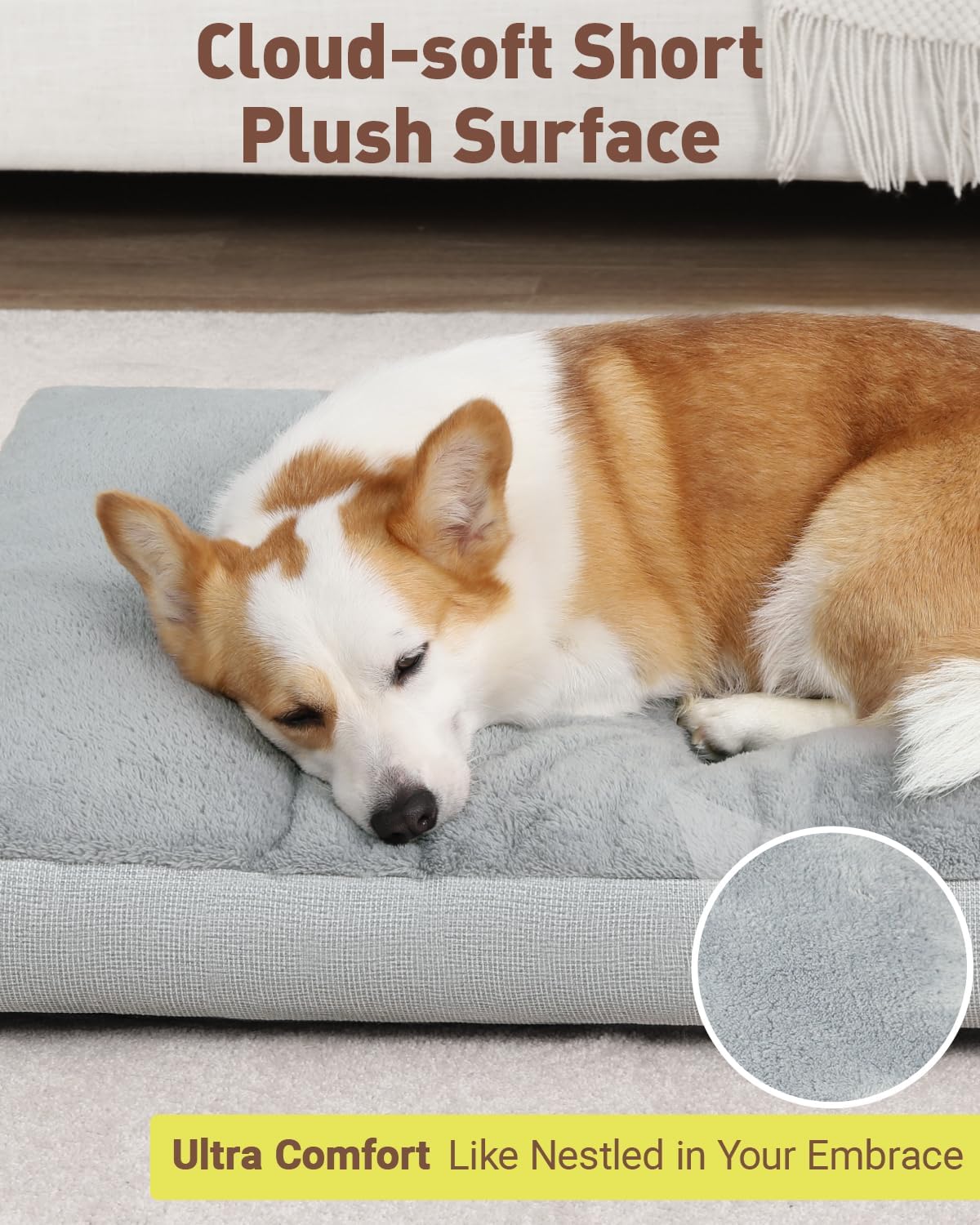 Washable Dog Bed for Large Sized Dog, Crate Bed Plush Pet Kennel Pad with Non-Slip Bottom, Pet Sleeping Mat, 35x23 Inch, Light Gray