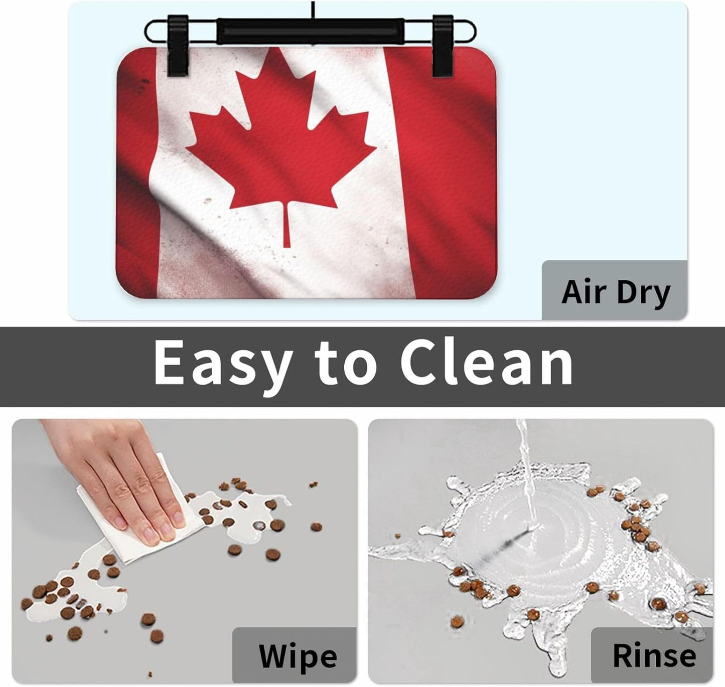 Canadian Flag Pet Feeding Mat 40x60cm Absorbent Leather Dog Cat Food Mats Non-Slip Dog Bowl Mats for Food and Water, Quick Dry Pets Placemats for Cats and Dogs Water Bowl