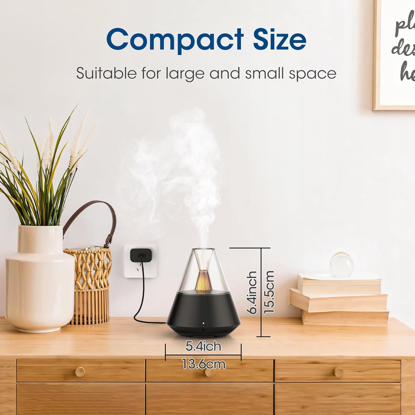 Ultrasonic Essential Oil Diffuser, 150ML Modern Aromatherapy Diffuser with Candle Light, 2 Mist Mode, Remote Control, Auto-Off, Small Cool Mist Humidifier for Home Bedroom Office Yoga, Black