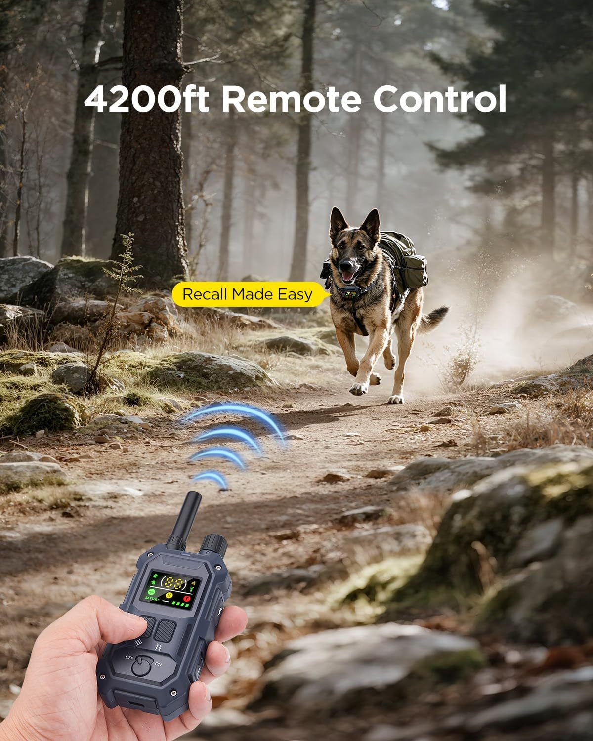 BLACKDOG Military Dog Shock Collar - 4200ft Dog Training Collar with Remote, 4 Training Modes, Flashlight & Strobe, 3-Month Battery, IP67 Waterproof Dog E Collar for All Breeds 5-150lbs (Dark Blue)