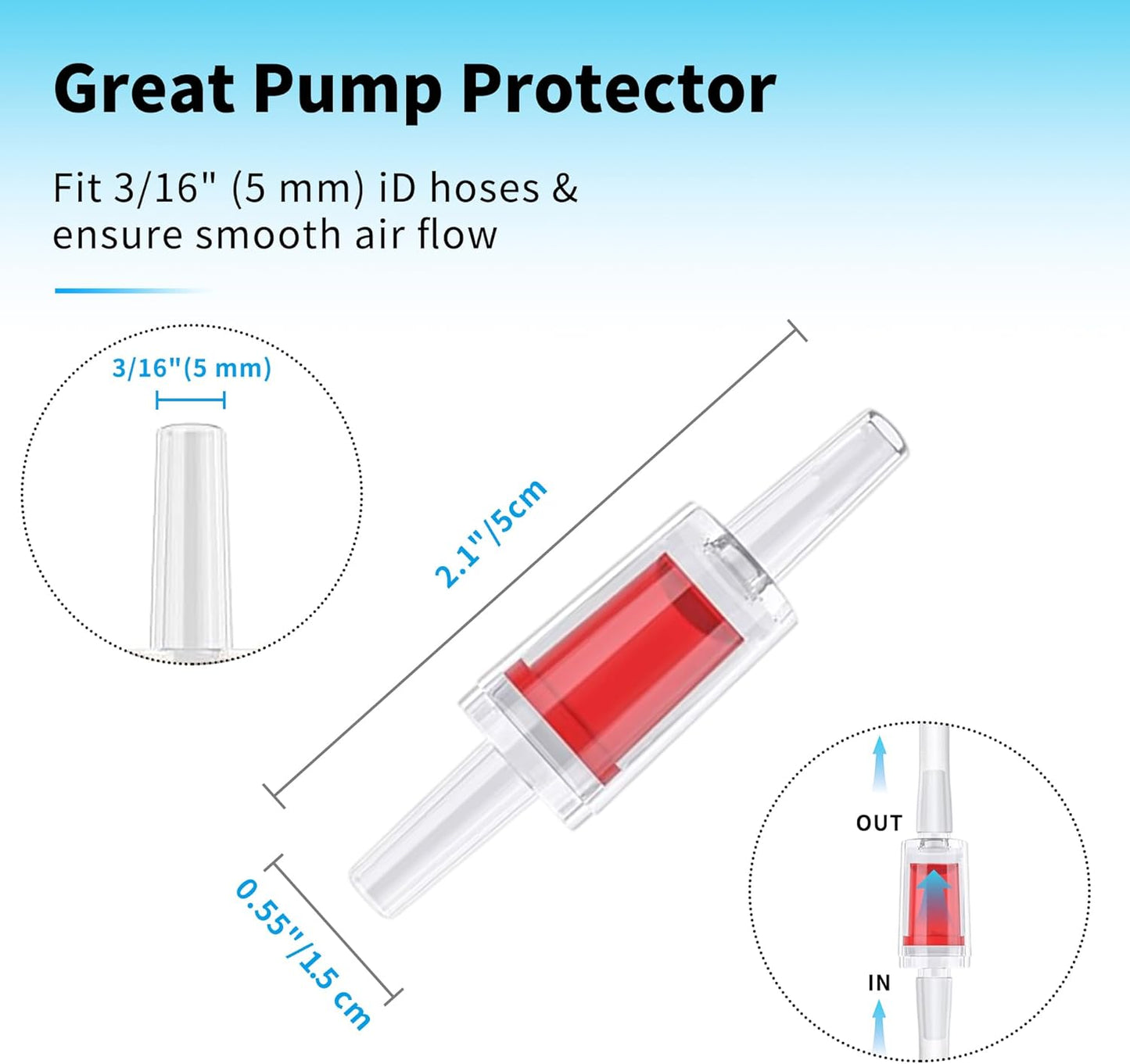 Premium 25FT 3/16inch Air Hose for Aquarium with Connector,Check Valve, Control Valve Accessories (Translucent, 25 ft.)