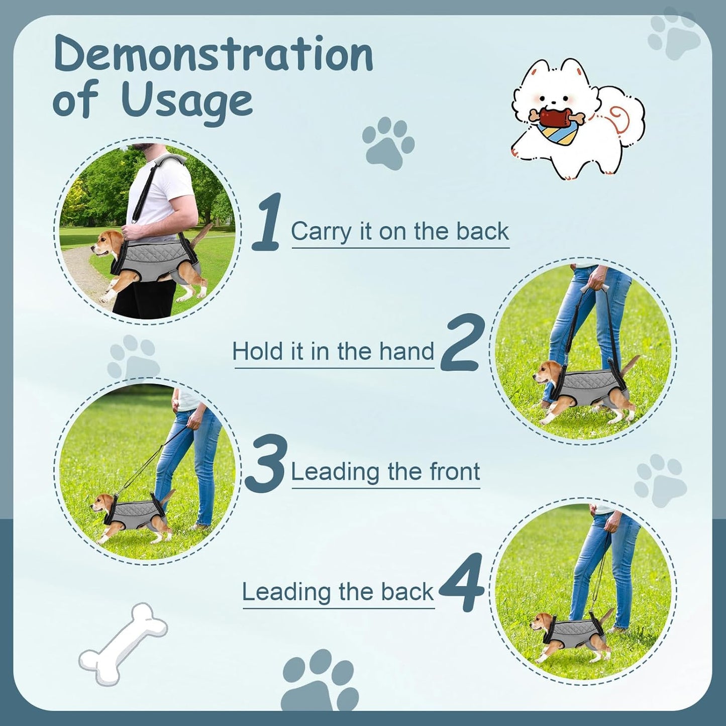 Dog Lift Harness, Pet Rehabilitation Breathable Lifts Bag, Adjustable Pet Leg Split Assistance Strap with Reflective Strip for Outdoor Walking (Grey, XL)