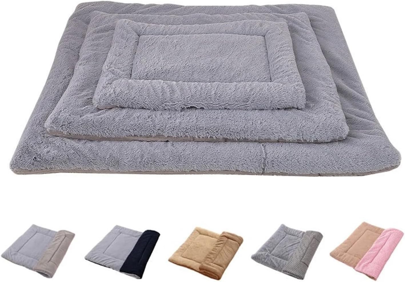 Dog Bed Mat Washable Cat Cushion Soft Plush Dogs Mattress Sofa for Small/Medium/Large Dog(Short Plush Gray,S 55X35cm)
