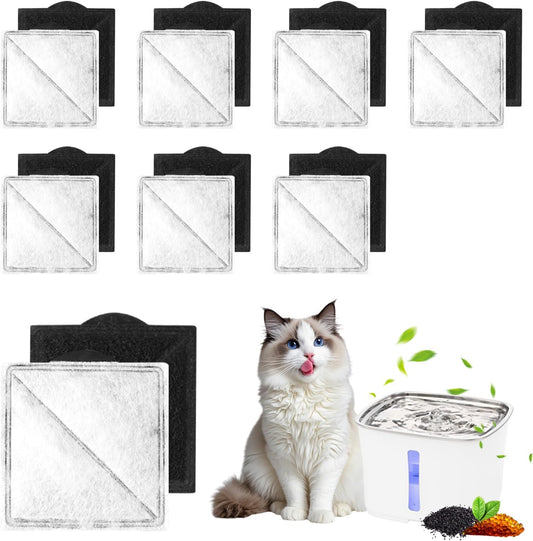 16-Pack Cat Water Fountain Replacement Charcoal Filter (Square) Compatible with Petsafe Premier, Ion-X, Outlast Pumpless & Viva Pet Water Fountain, Black Carbon Filters Fit for Cat and Dog Indoor