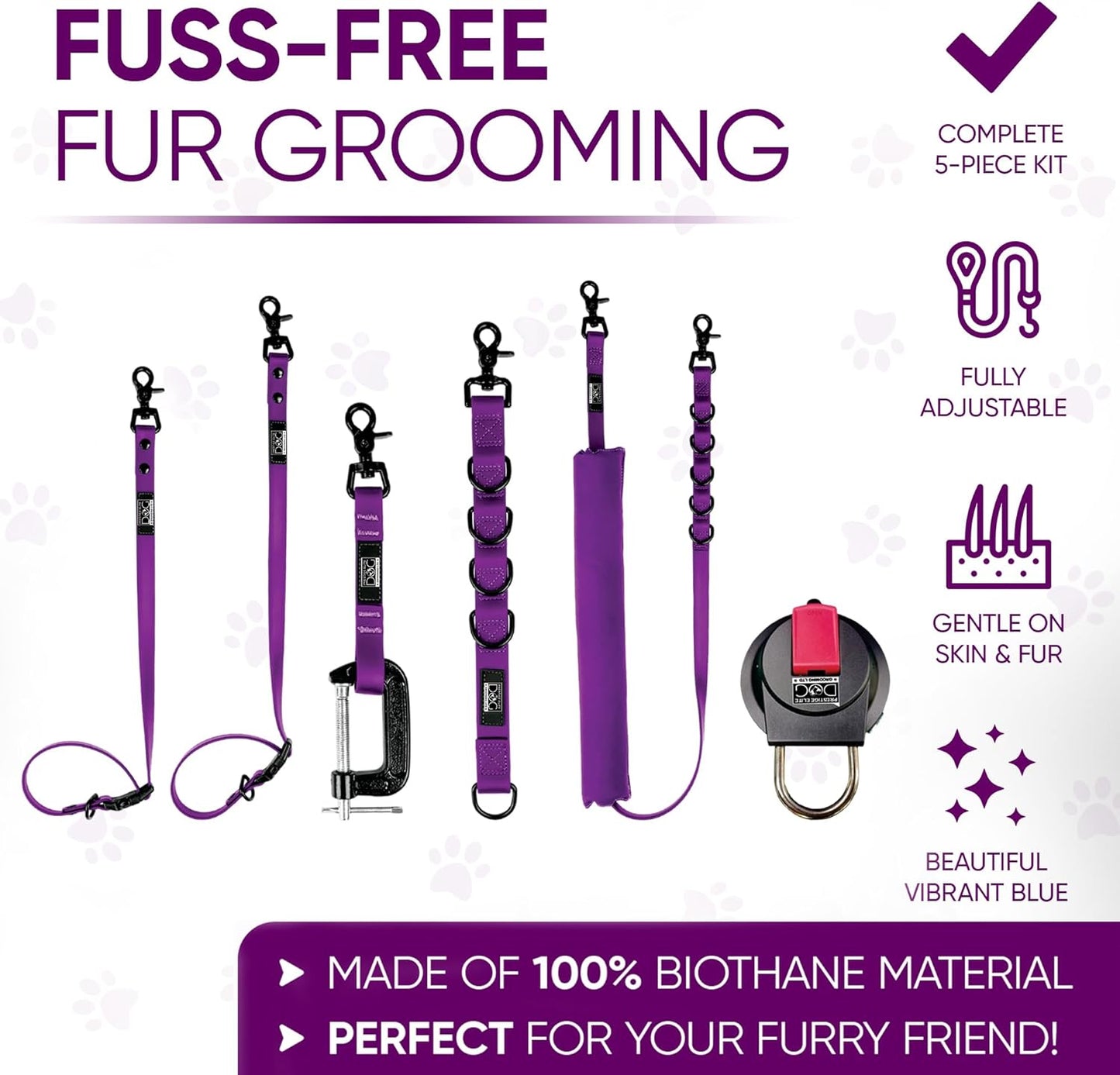 Prestige Elite - Set of 6 - Groomers Helper, Grooming Loops for Dogs Groomers - Adjustable Biothane Dog Grooming Belly Band, Grooming Noose, Extension Strap, Suction Cup & Dog Grooming Loop
