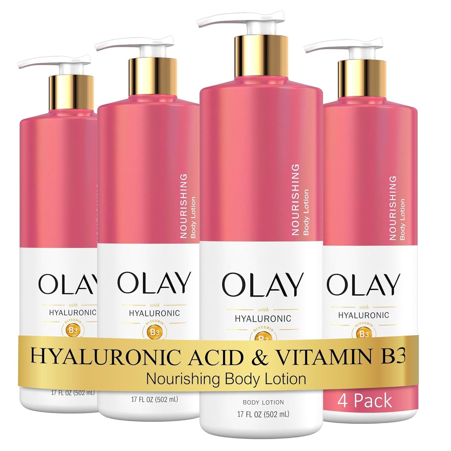 Olay Nourishing & Hydrating Body Lotion for Women with Hyaluronic Acid, 17 oz (Pack of 4)