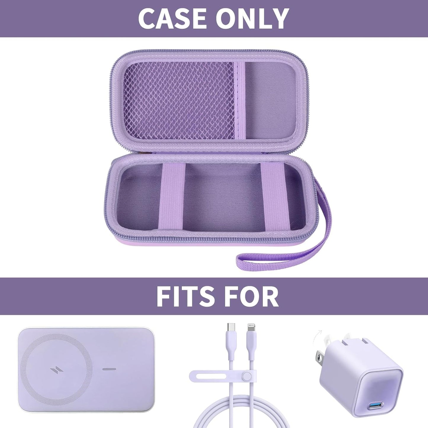 Case for Anker Magnetic Battery 10,000mAh Foldable Wireless Portable Charger, 633/622/621/321 5,000mAh Power Bank (MagGo) Holder, Storage for Baseus Power Delivery -Case Only (Purple, Medium)