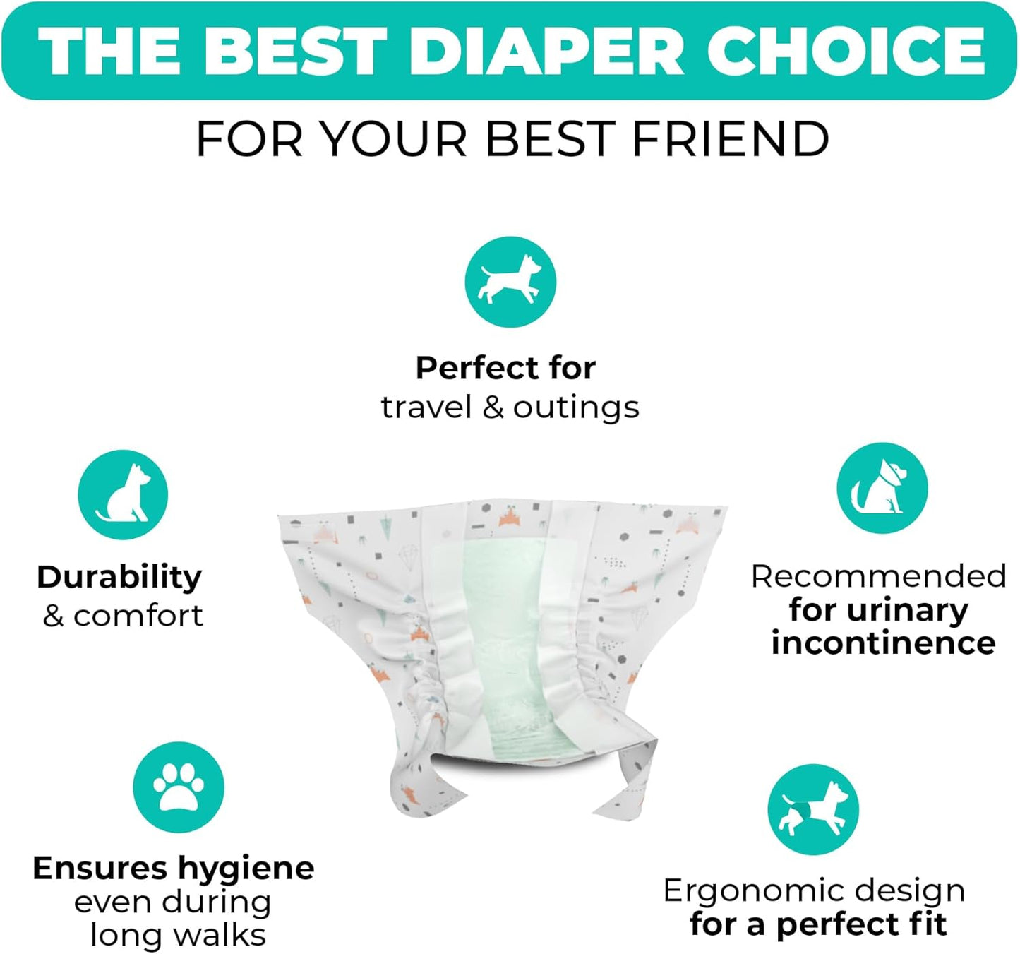 Dog´s Care – Disposable Hygienic Diaper for Male Dogs – Ultra-Absorbent, Comfortable – 6 to 8 Hours Protection – Size S – 13 to 21 inches – 48 Units