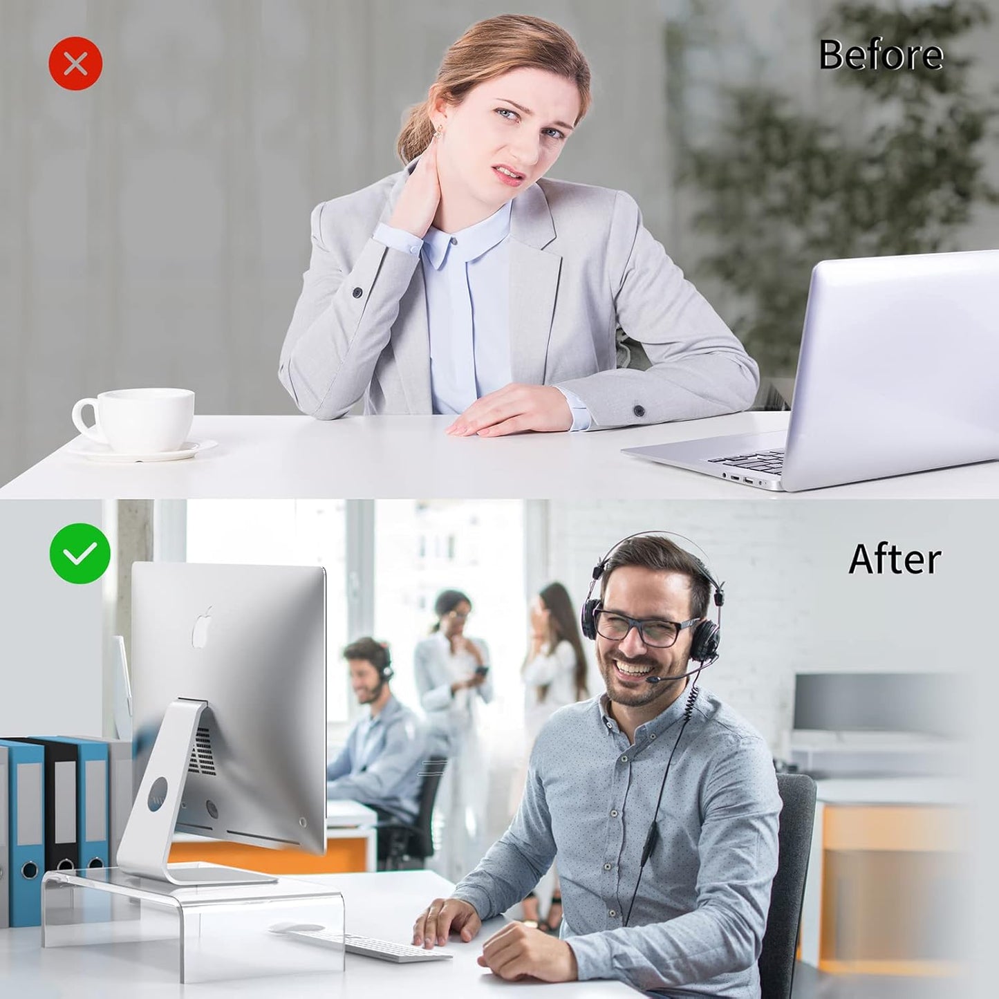 Acrylic Monitor & Laptop Stand Riser - Clear Computer & Laptop Stand for Desk - Compatible with iMac, MacBook & All Notebooks - White Aesthetic Decoration for Office & Home