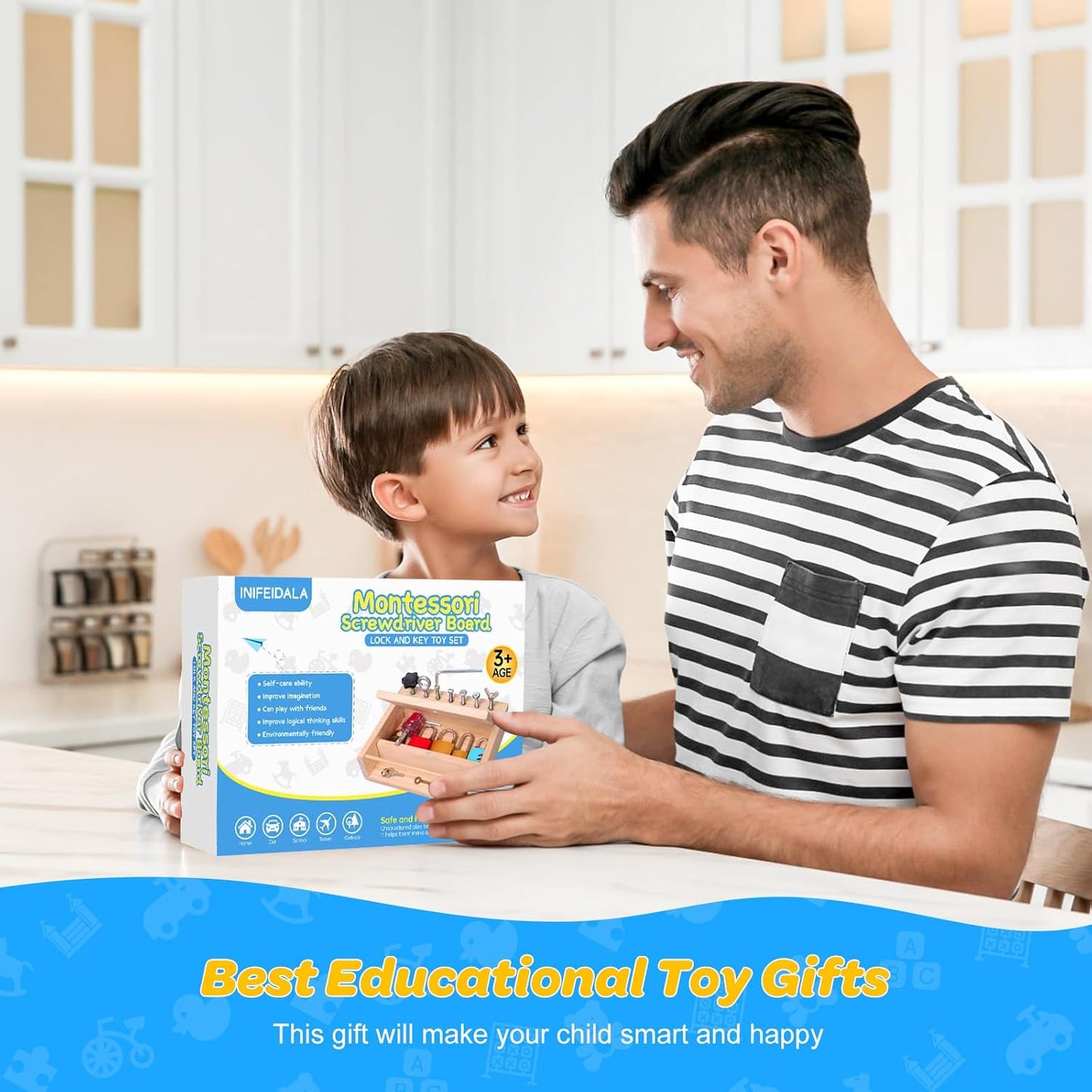 Montessori Toys for 3 4 5 Year Old,Montessori Screwdriver Board Set-Lock and Key Toy,Kids Tool Set,Preschool Learning Sensory - Fine Motor Skills - STEM Toys