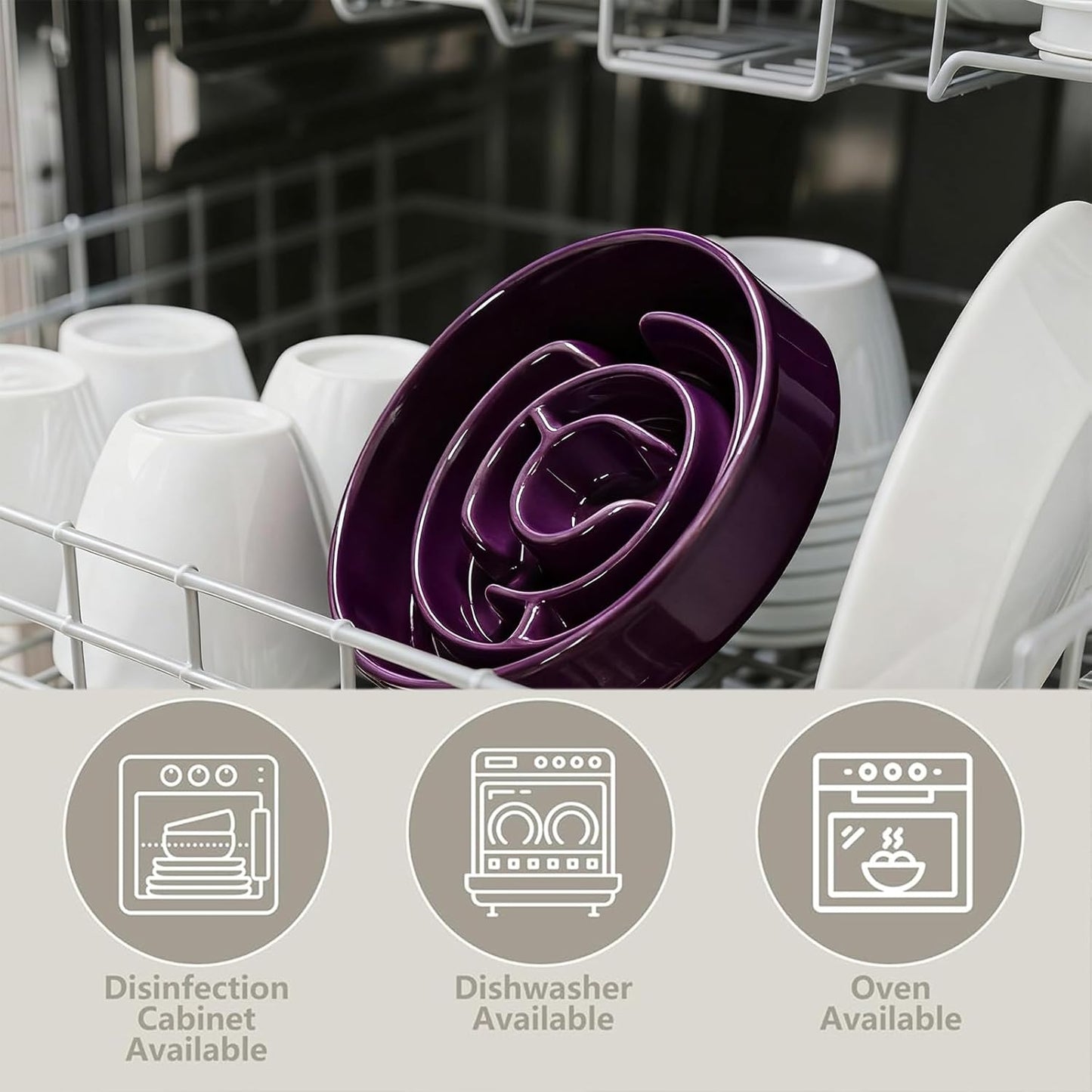 Purple Ceramic Slow Feeder Dog Bowl,1.5 Cups Pet Slow Feeder for Small and Medium Breed,Puzzle Dog Food Dish,Anti-Gulping,Stop Bloat,Preventing Choking