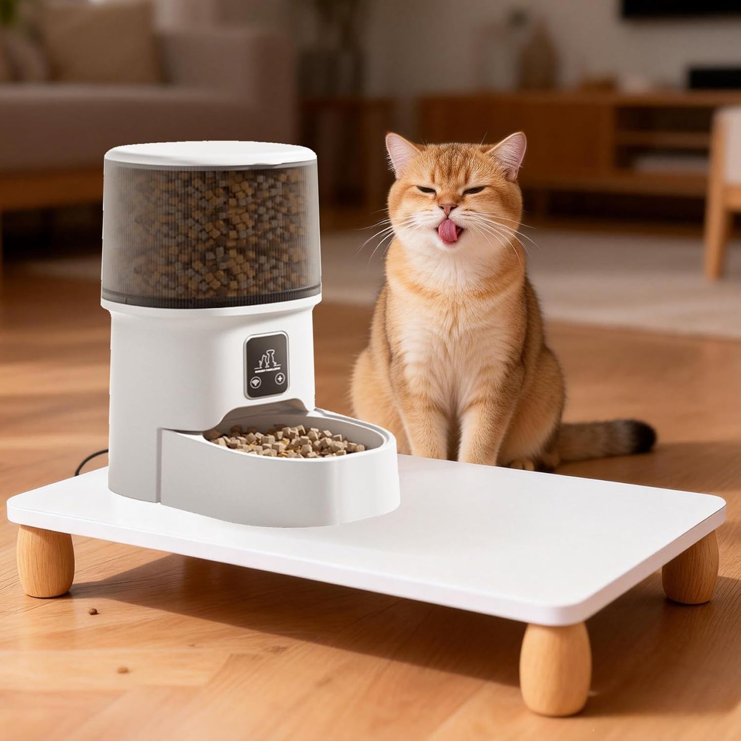 Wooden Elevated Cat Food Stand, 3.2" Raised Cat Food Table, Pet Feeding Table for Cats & Small Dogs, Stable Bowl Stand Platform for Most Bowls& Automatic Feeders, Modern Pet Feeding Station
