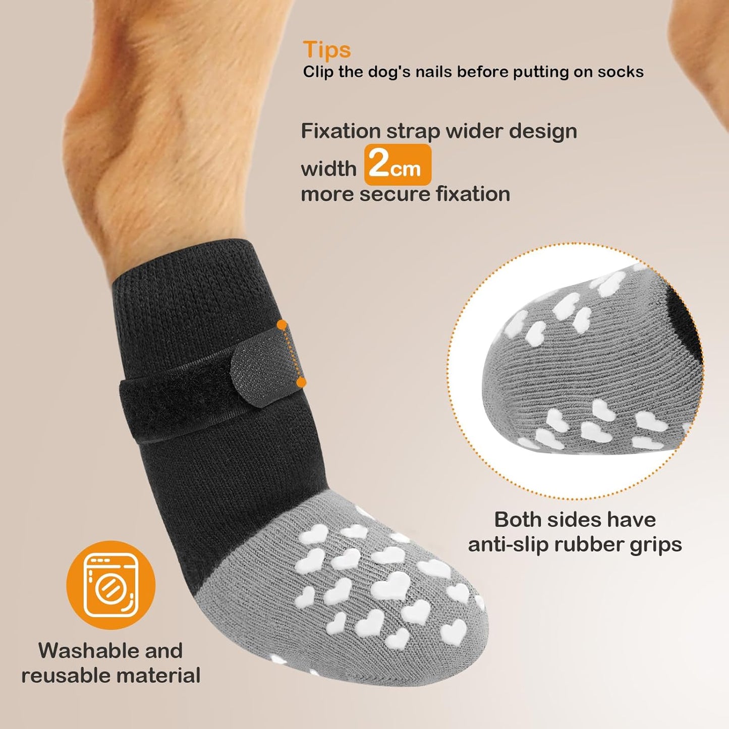 Non-Slip Dog Socks Prevent Licking Paws,Grippy Socks for Senior Dog Walk on Hardwood Floor,Paw Protectors,Black 2 Pairs,XS