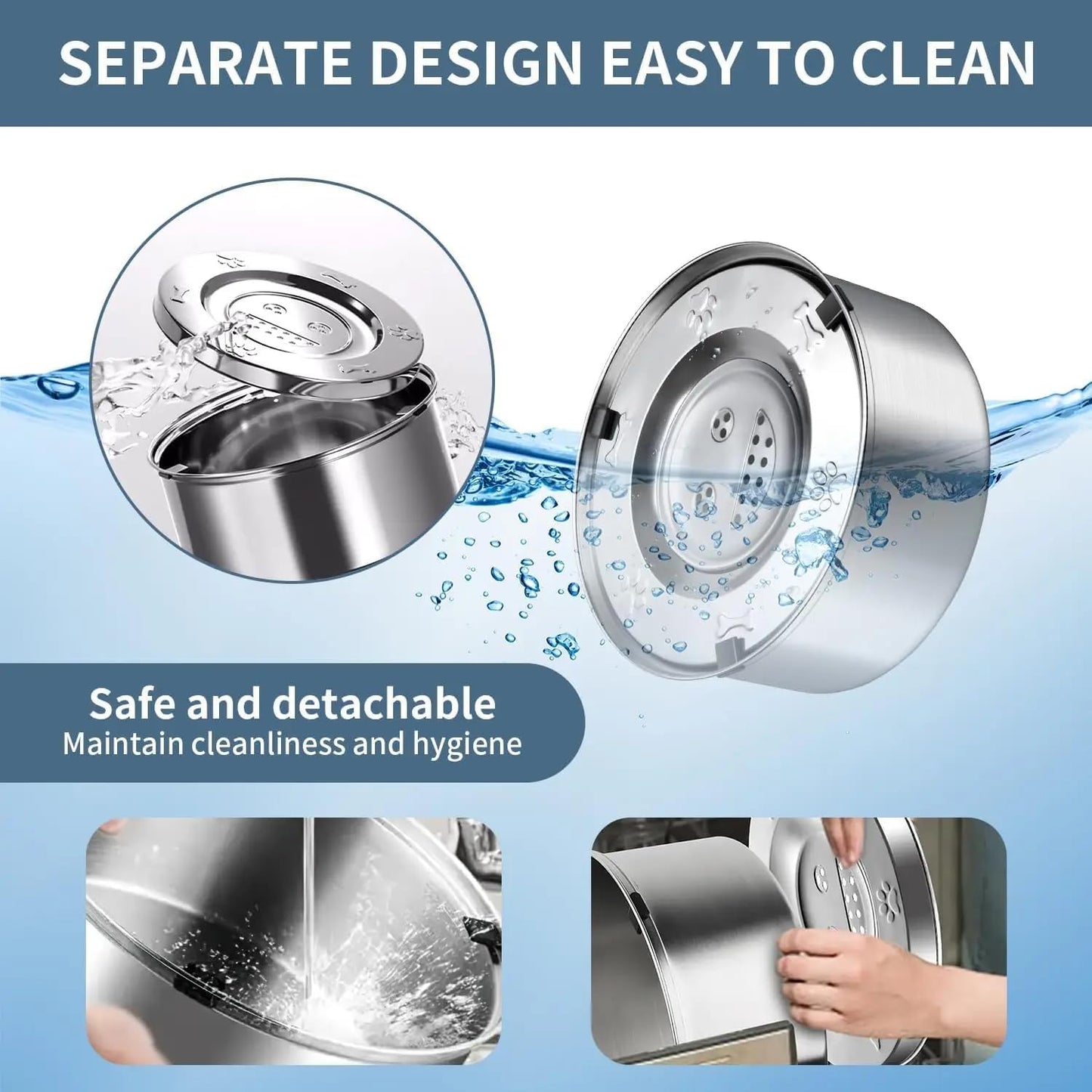 Stainless Steel Dog Water Bowl No Spill, 101oz/3L Large Capacity Pet Water Dispenser with Floating Disk, Non-Slip Slow Drink Feeder for Cat, Anti-Gulping & Splash Proof for Travel, Car Home