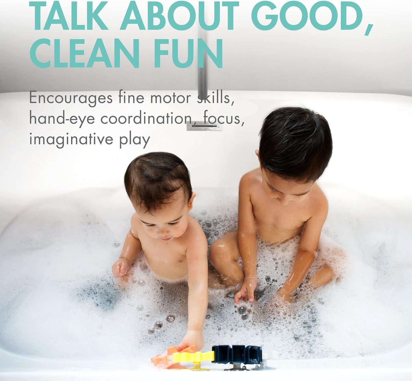 Boon Cogs Baby Bath Toys - Spinning Gear Themed Sensory Baby Toys for Bathtub - Suction Toys for Bathtub Walls - Navy and Yellow - 5 Count - Ages 12 Months and Up