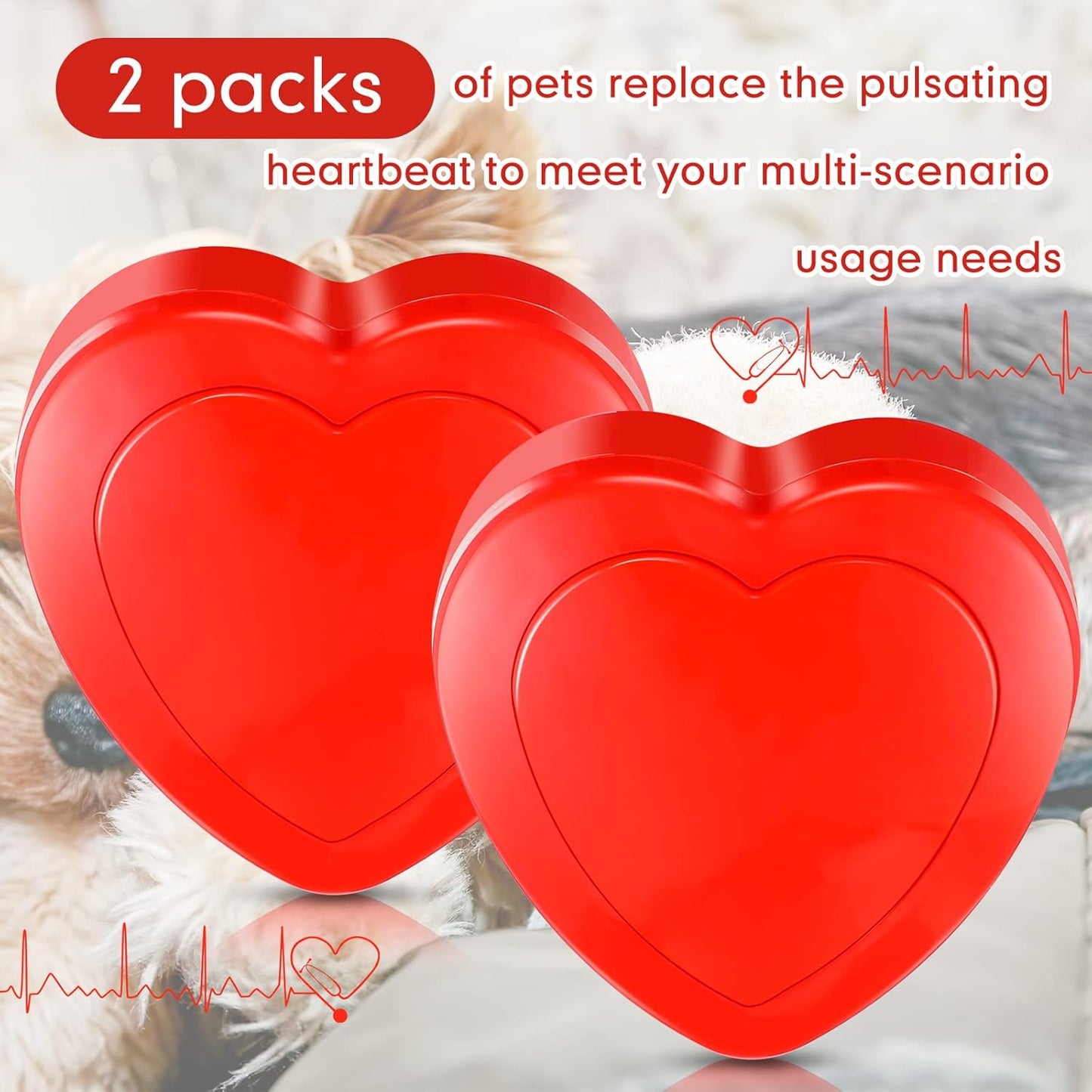 Lenwen 2 Pcs Heartbeat Replacement Soother Heartbeat Simulator Red Puppy Heartbeat for Puppy Sleep Aid Replacement Pulsing Heartbeat for Pets Cats Dog Anxiety Relief Sleep Aid Calming Plush Toys