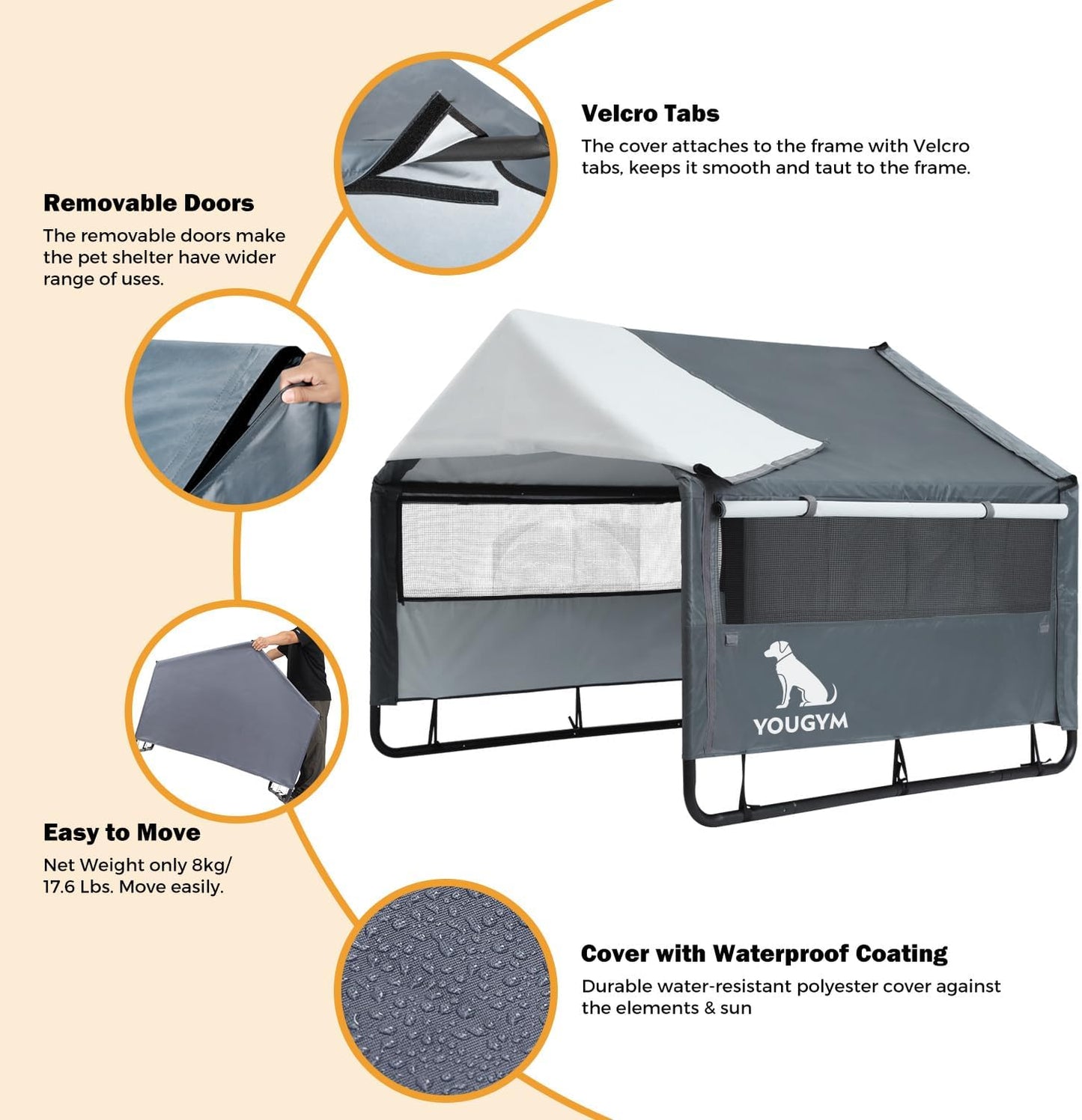 XLarge Outdoor Dog House 4'x4'x3.2' for Large Dogs, Animal Shelter with Doors and Mesh Window, Outside Sun Rain Canopy Pet House for Dogs, Cats, Small Animals and Livestock