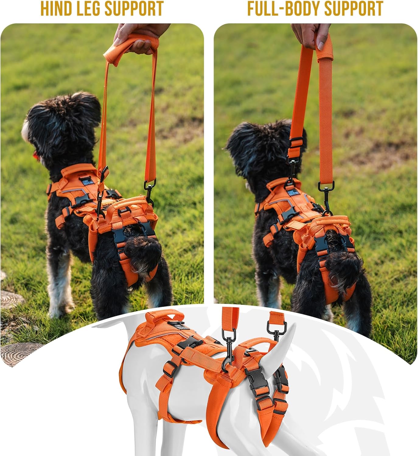 OneTigris Lift Harness for Small Dogs XS, Sling Carrier to Help Lift and Walk, Outdoor Full Body Support with Reflective Straps for Back Legs