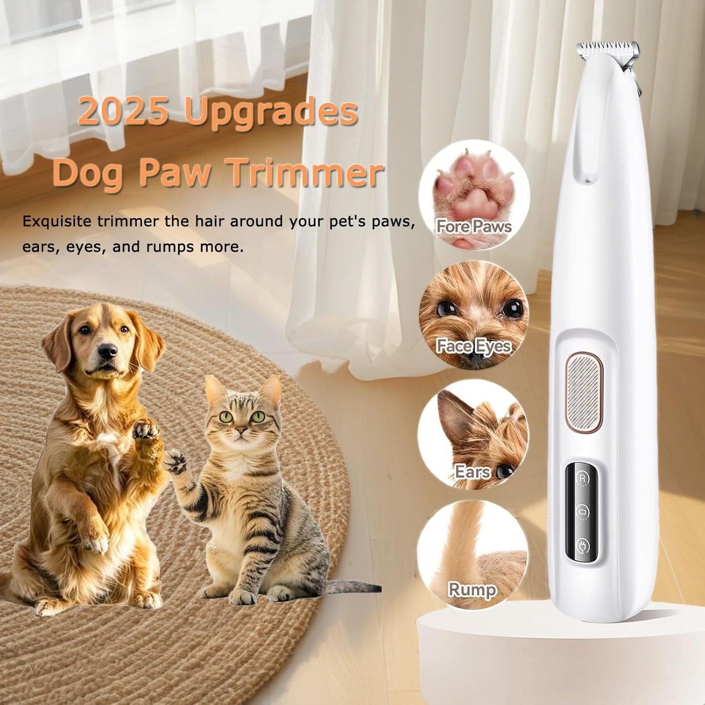 1PC Dog Paw Trimmer with LED Light,35dB Low Noise Precision Pet Paw Trimmer for Dogs Cats Grooming Clippers,Safety Electric Paw Hair Trimmer for Paws,Ears,Rump,Face,Eyes,Dog