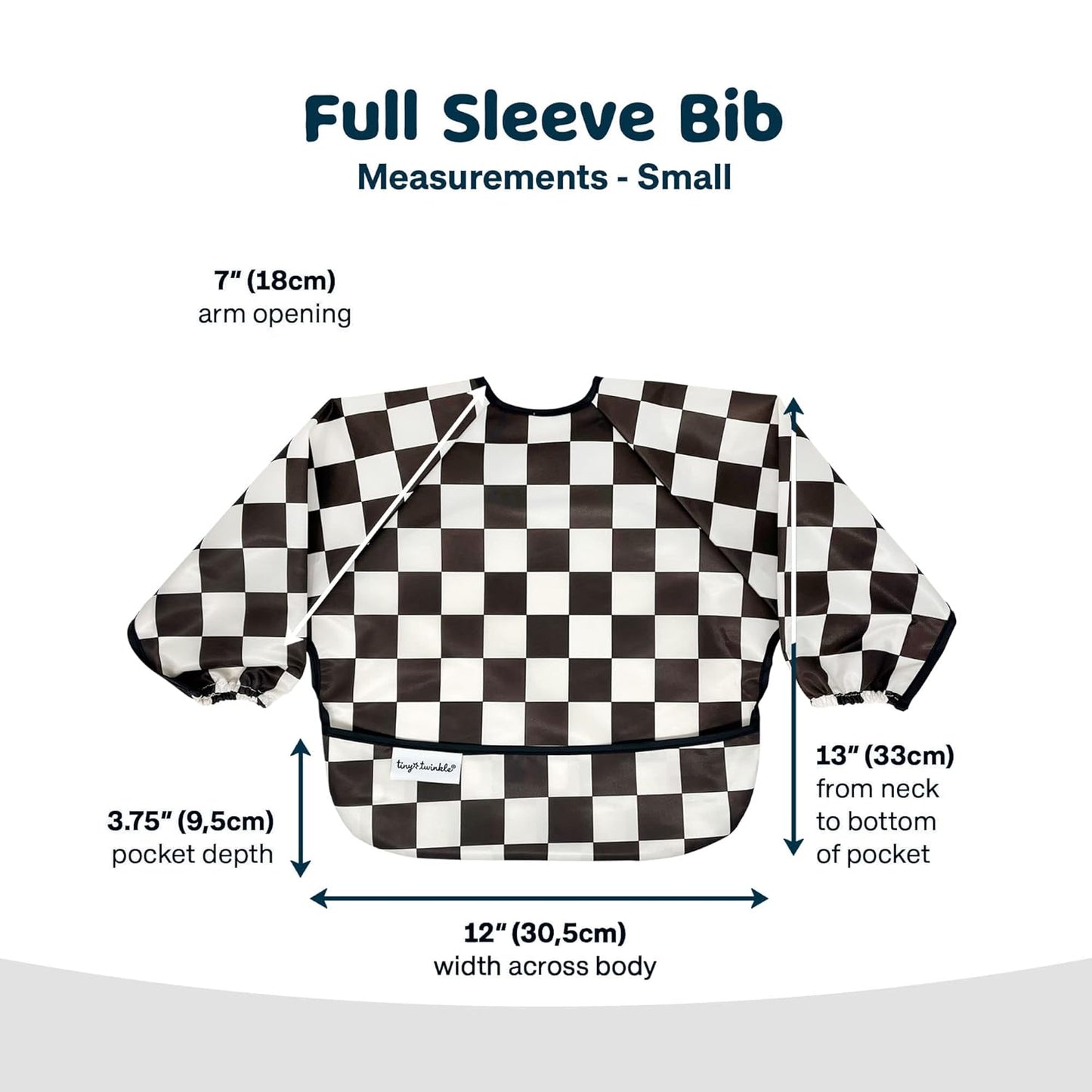 Tiny Twinkle Long Sleeve Bib for Babies & Toddlers | 2-Pack Waterproof Smock Bib for Eating | Machine Washable & Mess-Proof Feeding Essentials | Newborn Shower Gift (Black,Sage Checkers, 6-24M)