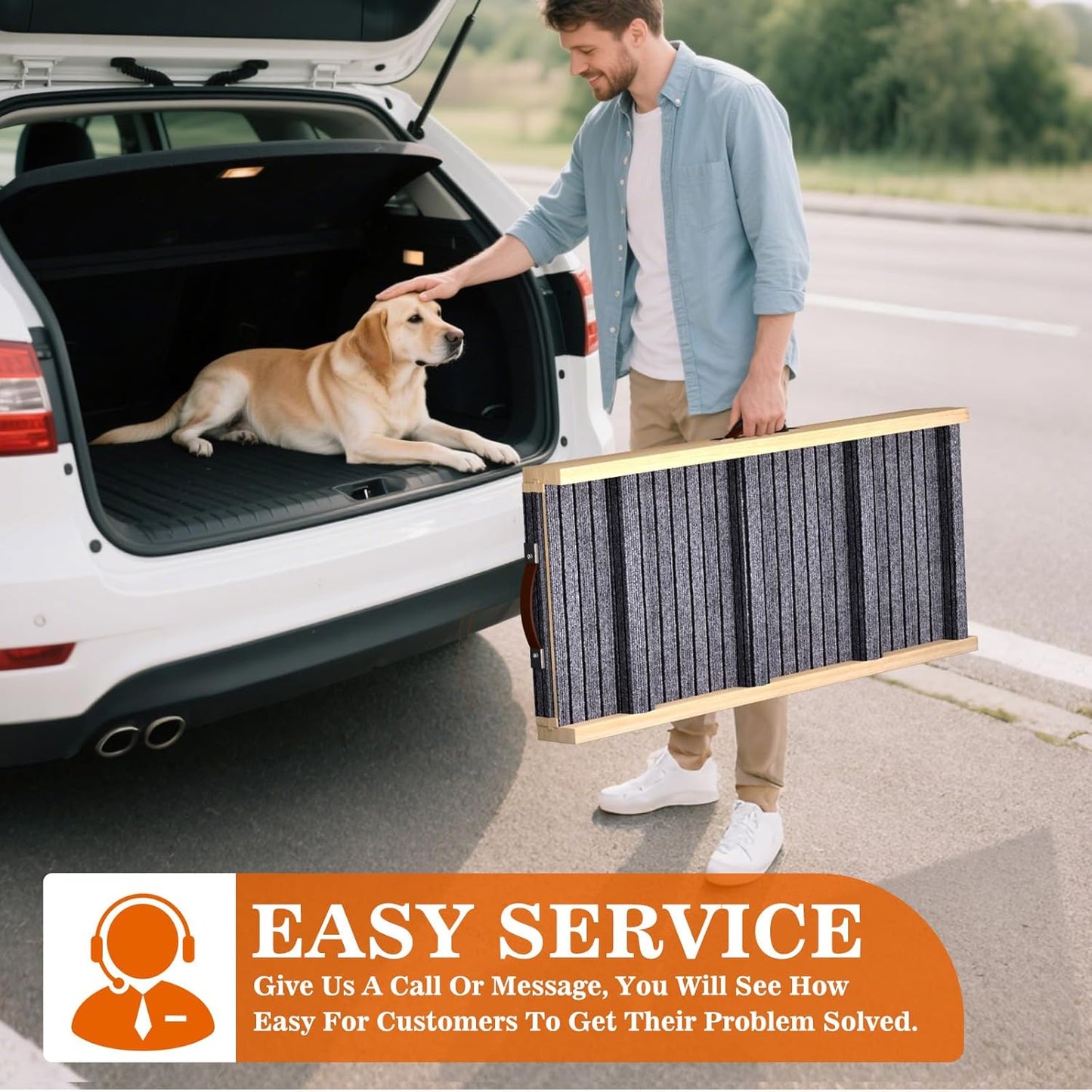 Dog Ramp for Car, 71''x 17'' Extra Long Deluxe Telescoping Design Wooden Pet Ramp, Pet Stair Ramps for Truck SUV with Non-Slip Surface, Portable Outdoor Dog Steps for Medium Large Dogs, Up to 200LBS