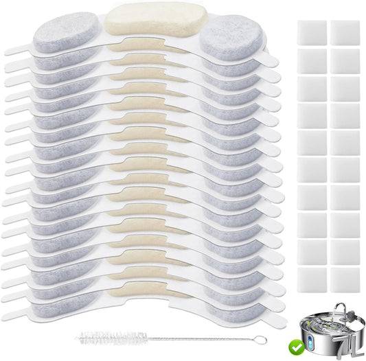 20 Pack Pet Water Fountain Filters Compatible with Smartoo 7L / 236oz / 1.8Gal Stainless Steel Dog Water Fountain, Pet Dog Fountain Filter Replacement,20 Filters + 20 Sponges