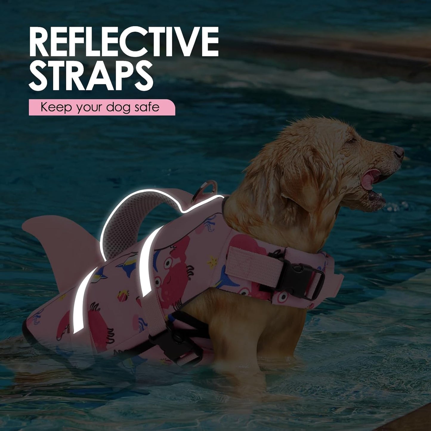 AOFITEE Dog Life Jacket, Dog Life Vest for Swimming, Shark Dogs Swimming Vest with Rescue Handle and Reflective Stripe, Ripstop Pet Float Coat Swimsuit Lifesaver Small Medium Large Dogs Pink S