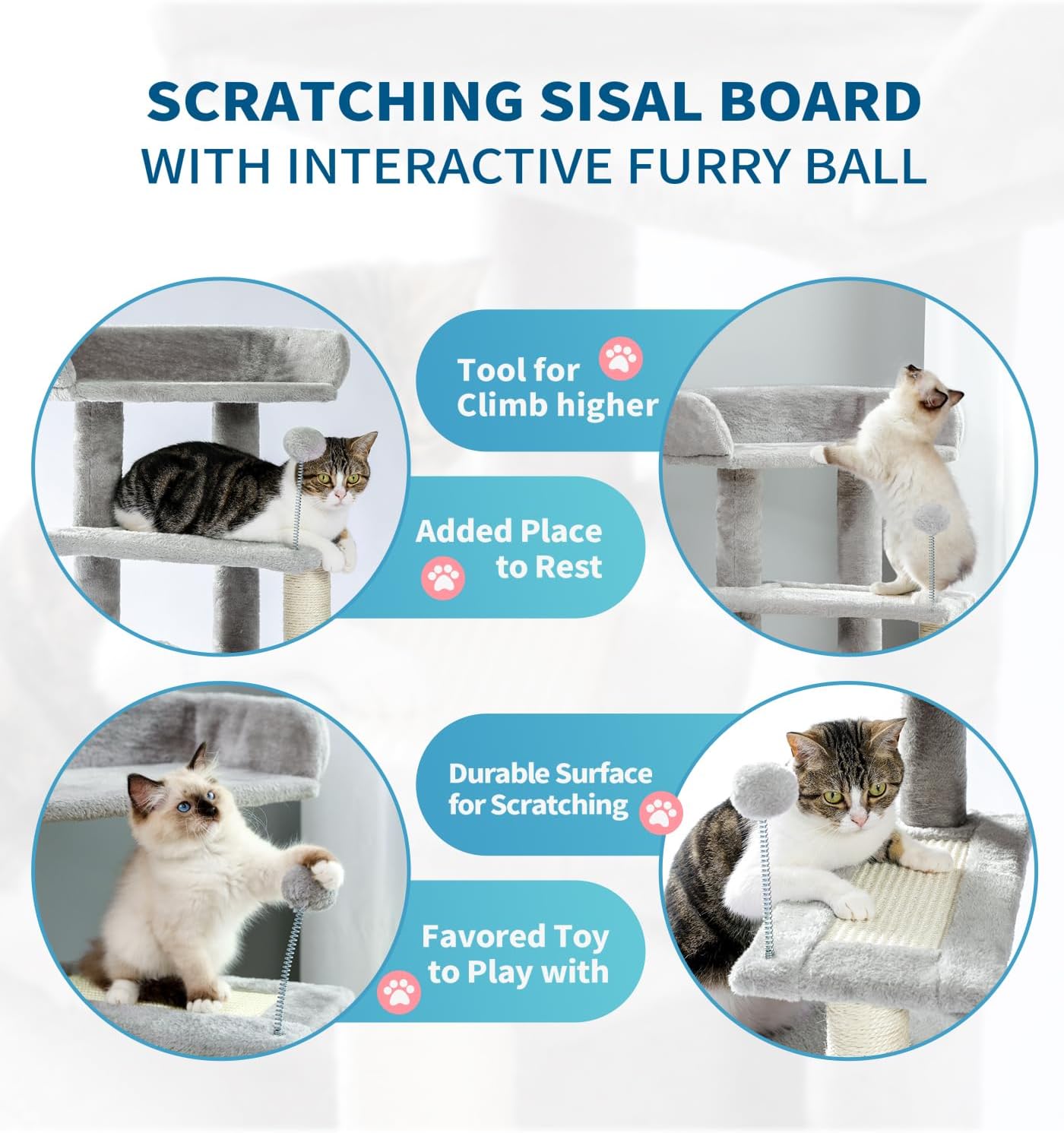 Made4Pets Cat Tree, Carpet Cat Tower Grey for Indoors Cats, Cute Wood Kitty Condo with Scratching Post and Pad, 29" Multi-Level Modern Activity Climbing Furniture for Small and Medium Cats