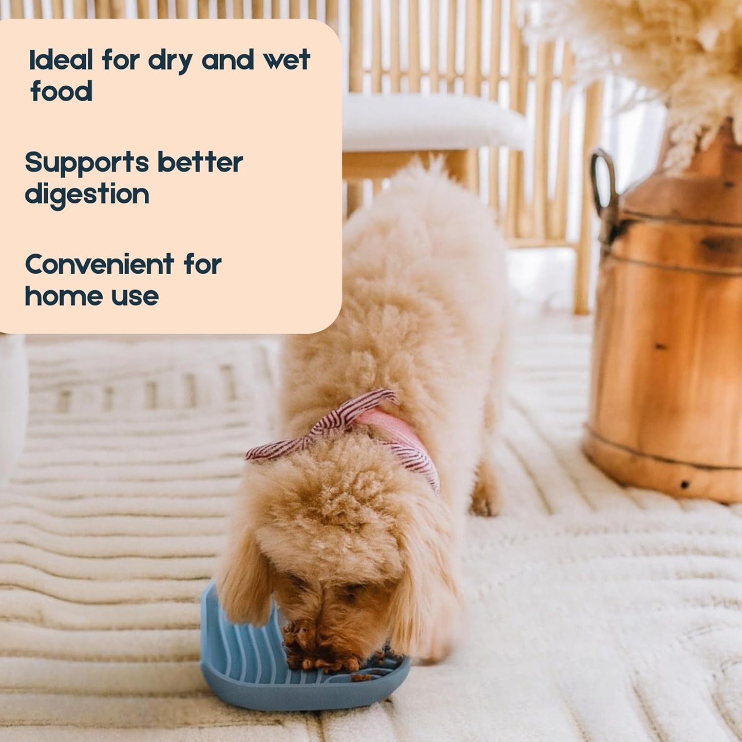 Slow Feeder Dog Bowl - Non Slip Silicone Puzzle Mat for Dogs & Cats, Dishwasher & Microwave Safe, for Wet and Dry Food, 9 oz, Dusty Blue