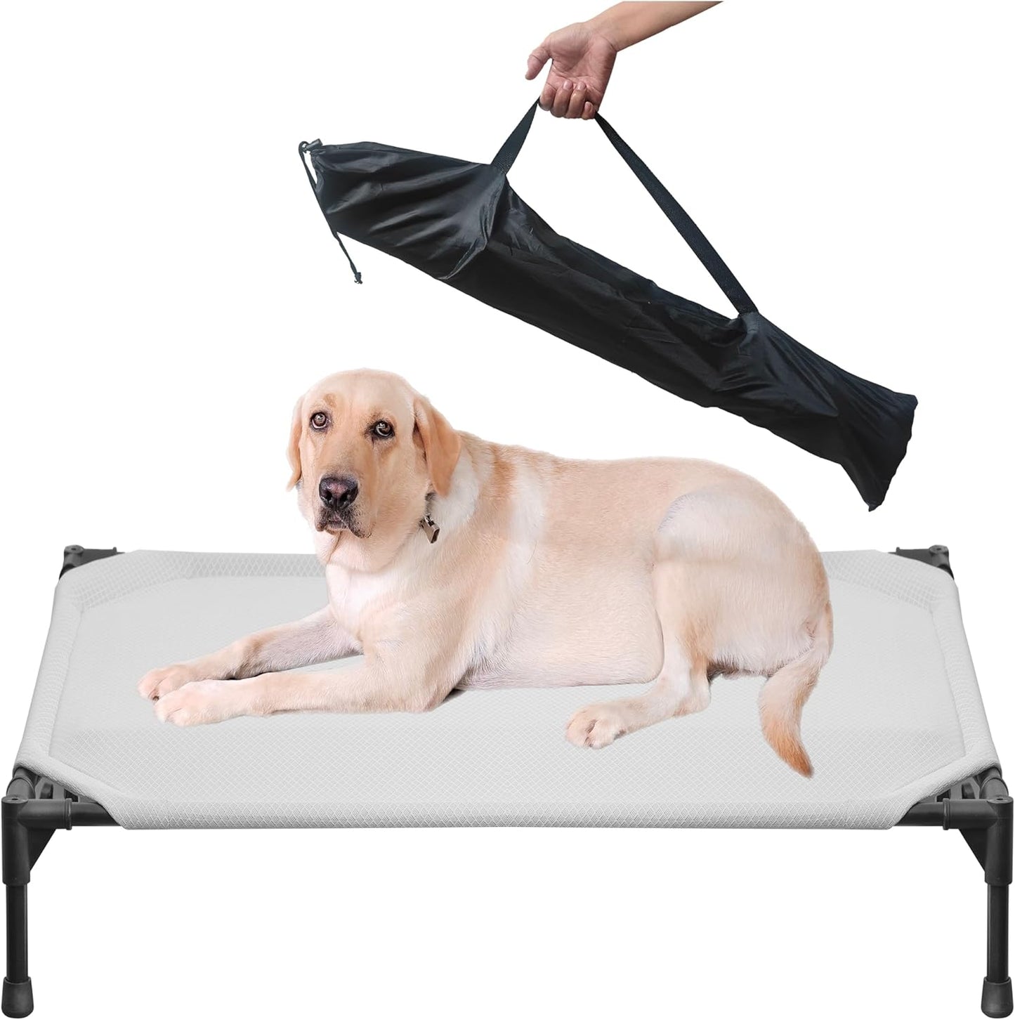 Soft Mesh Elevated Pet Bed for Large Medium Dogs Outdoor Resting Cot with Water-Resistant, Air-Permeable, Cooling and Anti-Skid Portable Dog Bed, Up to 120 lbs, 43.2" L x 31" W x 7.5" H, Gray