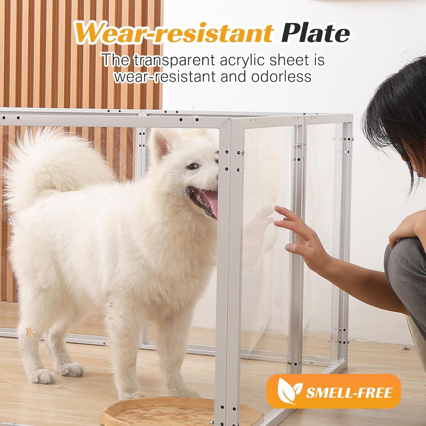 Clear Acrylic Dog Playpen with Door Easy Install & Clean Puppy Fence Indoors H-24 10-Panel Metal Playpen for Puppies/Small Dogs/Kitten,White Dog Enclosure