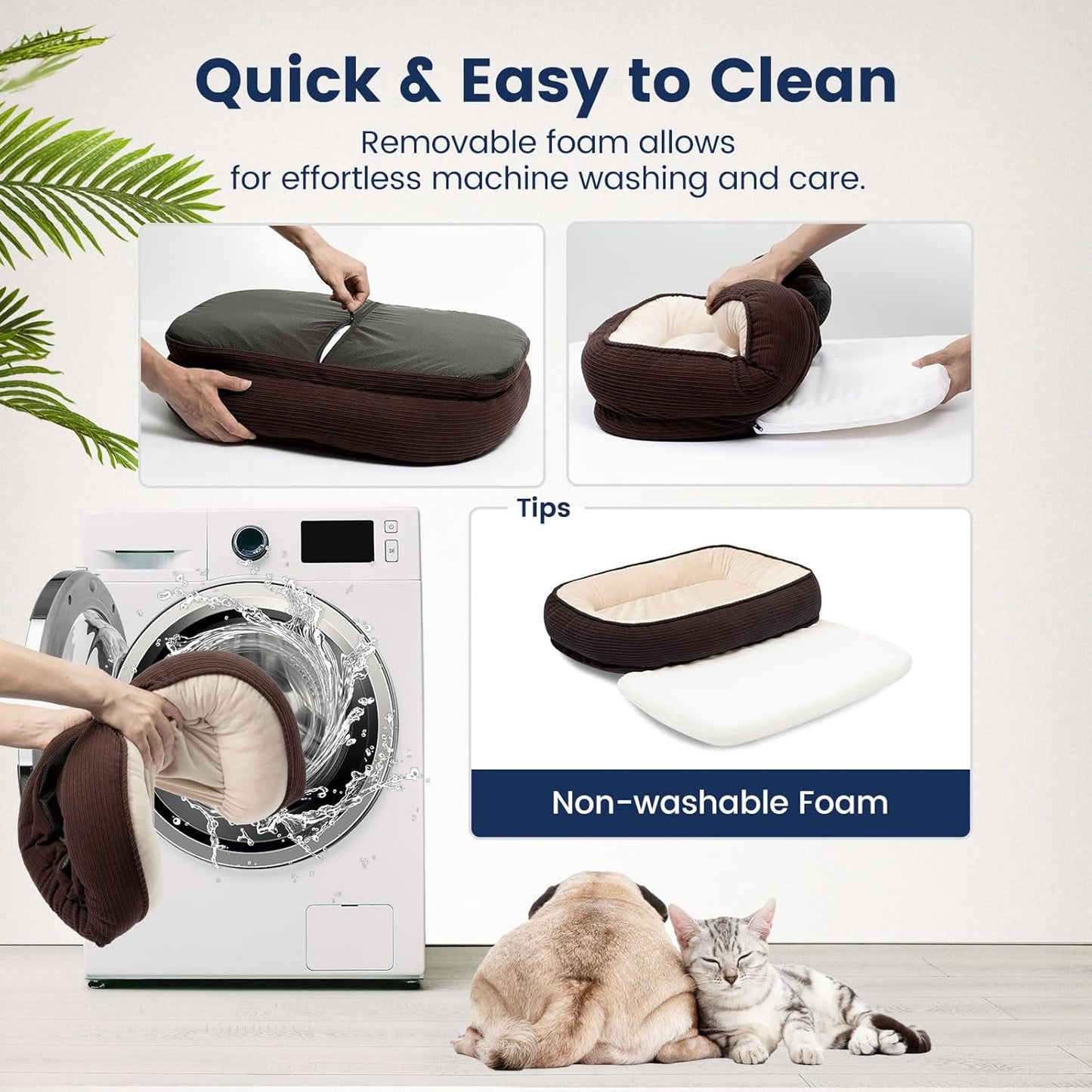 Orthopedic Dog Bed Small Washable, Egg Crate Foam Cat Bed for Senior Cat,Oval Kennel Bed, Pet Couch Bed with Four Sided Bolster, Removable Washable Cover Non-Slip Bottom, Brown