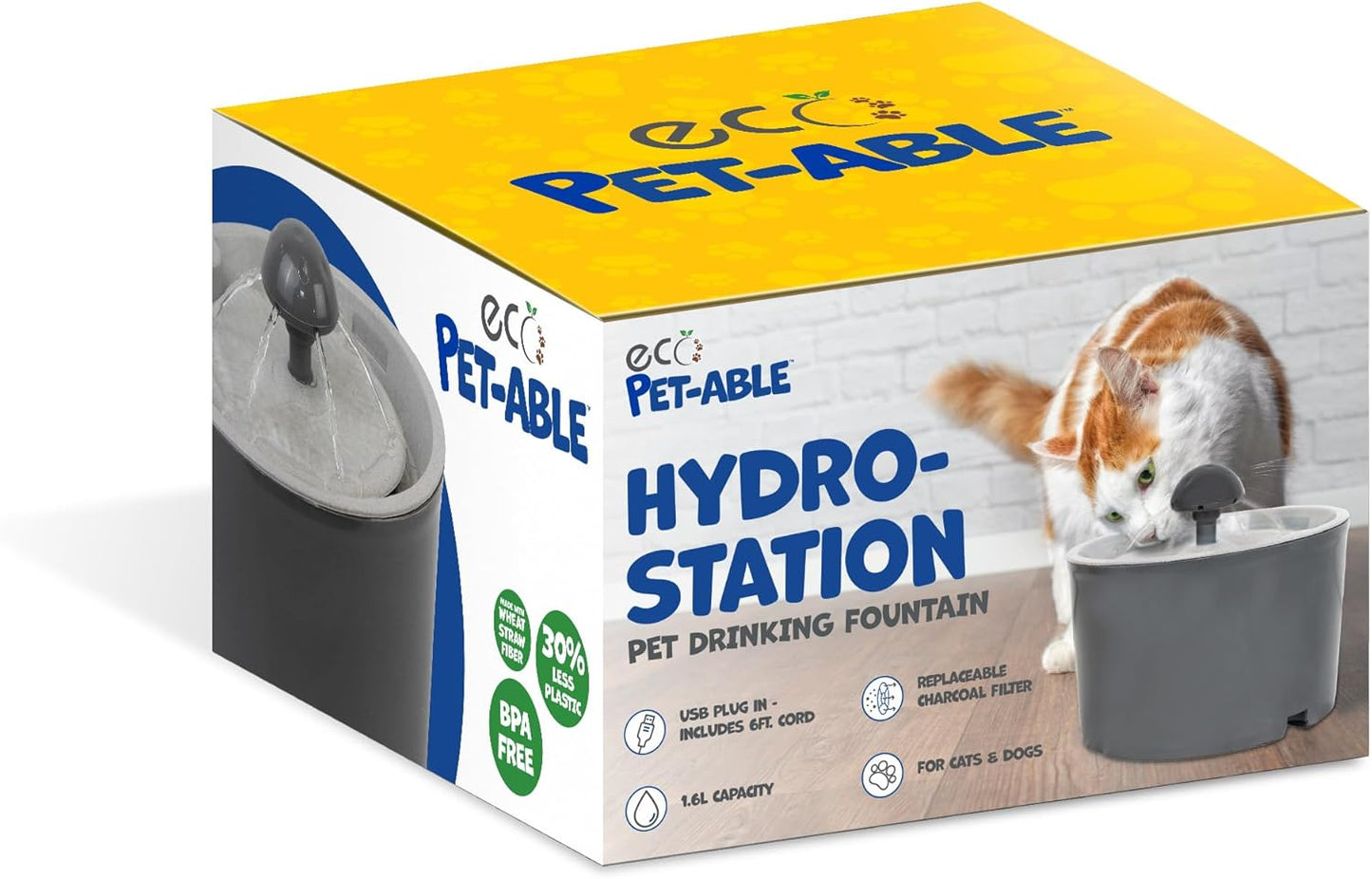 Hydro-Station Pet Drinking Fountain, 1.6L Capacity, Charcoal Filter, Gray