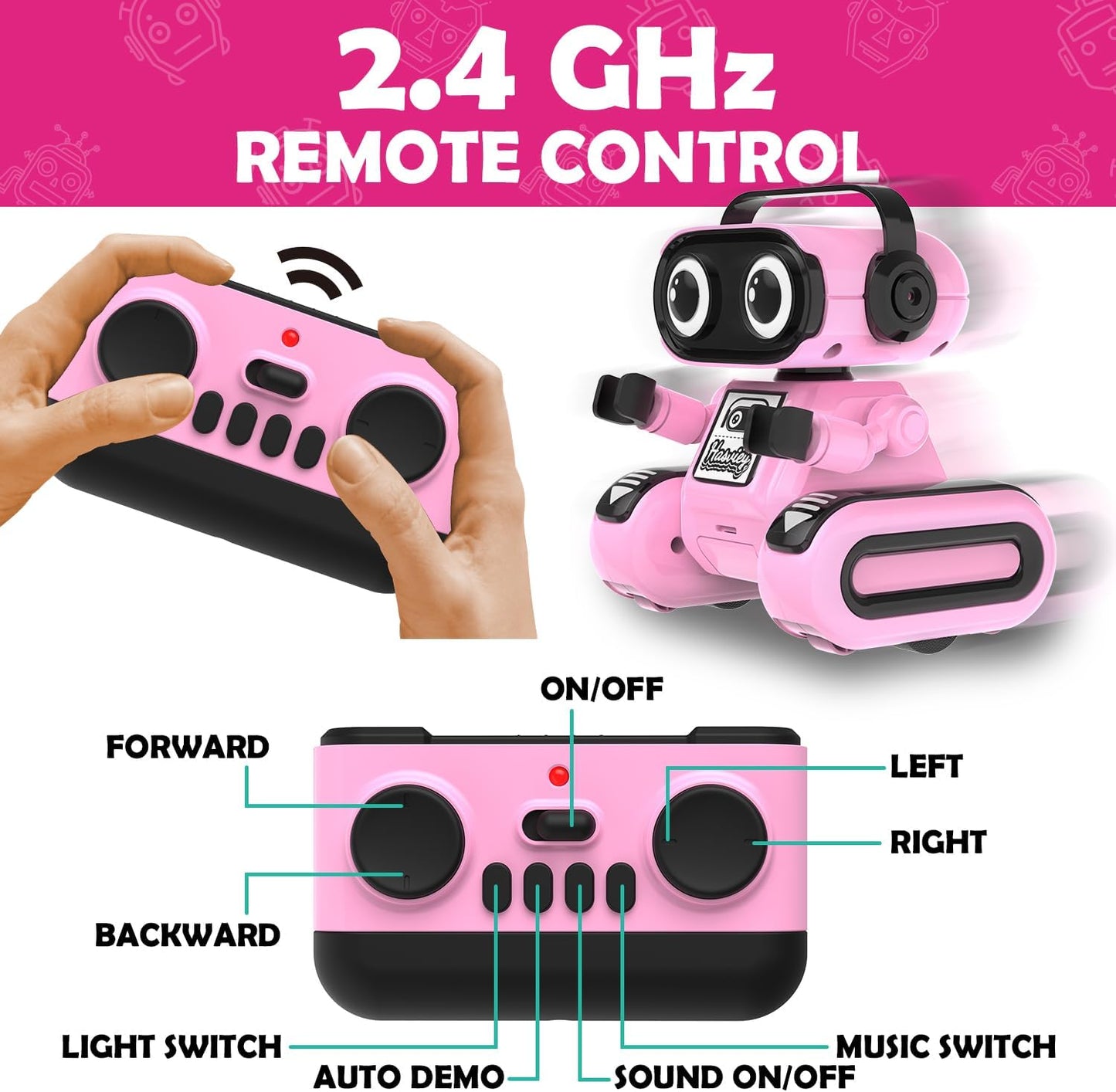 Robot Toys for Girls, Rechargeable Remote Control Toys for Girls 5-7, Kids Toy Robots with Auto-Demo, Recording, Repeat, Flexible Head & Arms, Dance, Music, Gift Ideas for Birthday Xmas – Pink