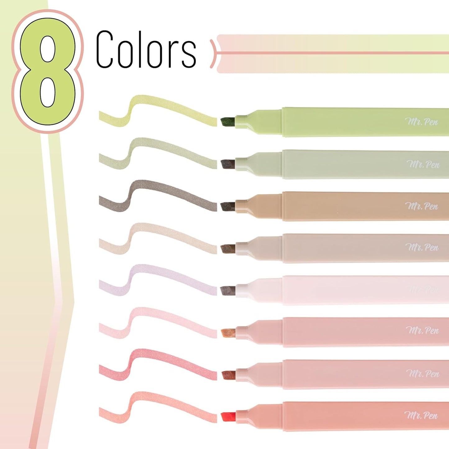 Mr. Pen- Aesthetic Highlighters, 8 pcs, Chisel Tip, Boho Colors, No Bleed Bible Highlighter Pastel, Assorted Colors, Cute