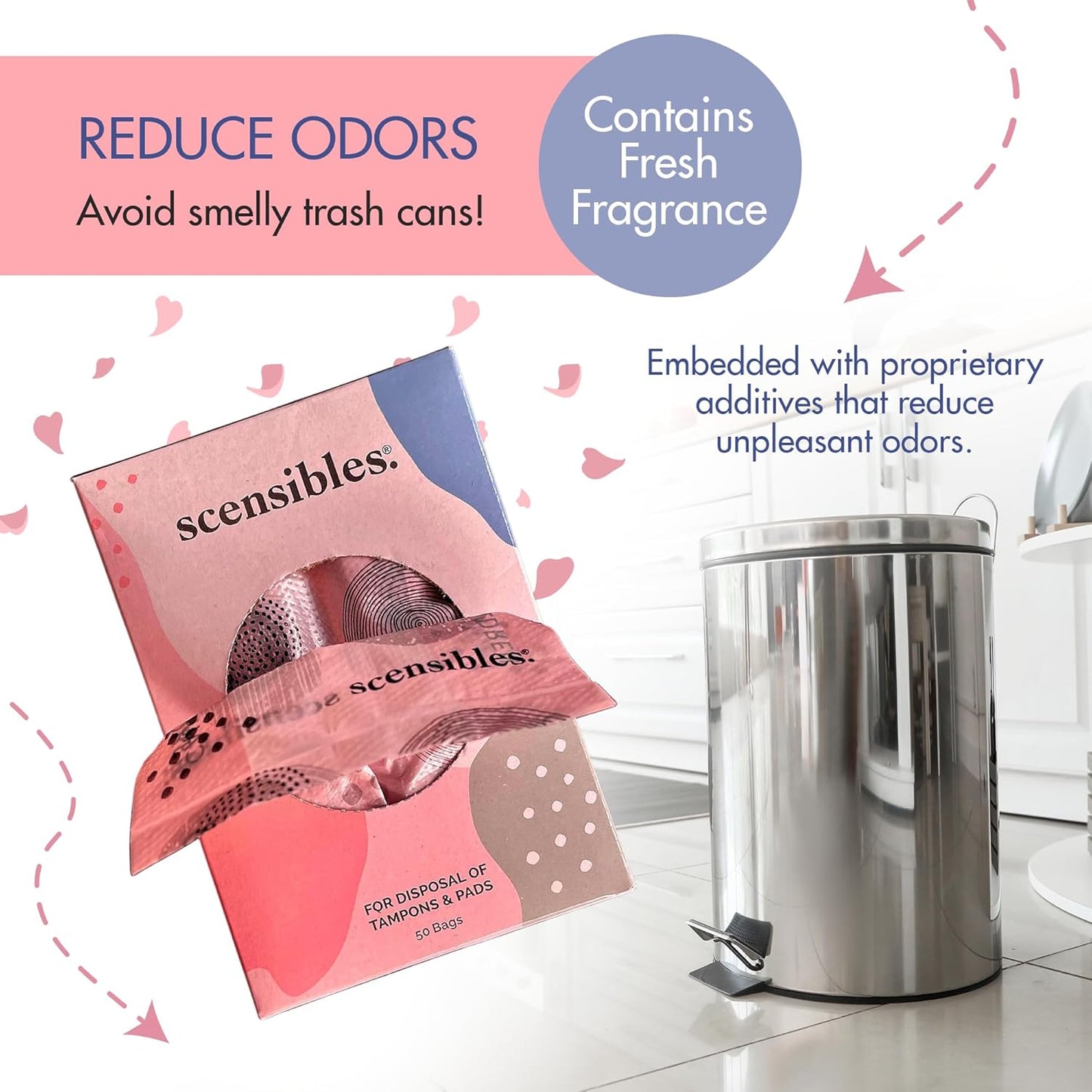 Personal Care Disposal Bags (50 Count) - For Tampons, Pads, Liners, Condoms & More - Discreet, Hygienic & Odor-Reducing Disposal Solution