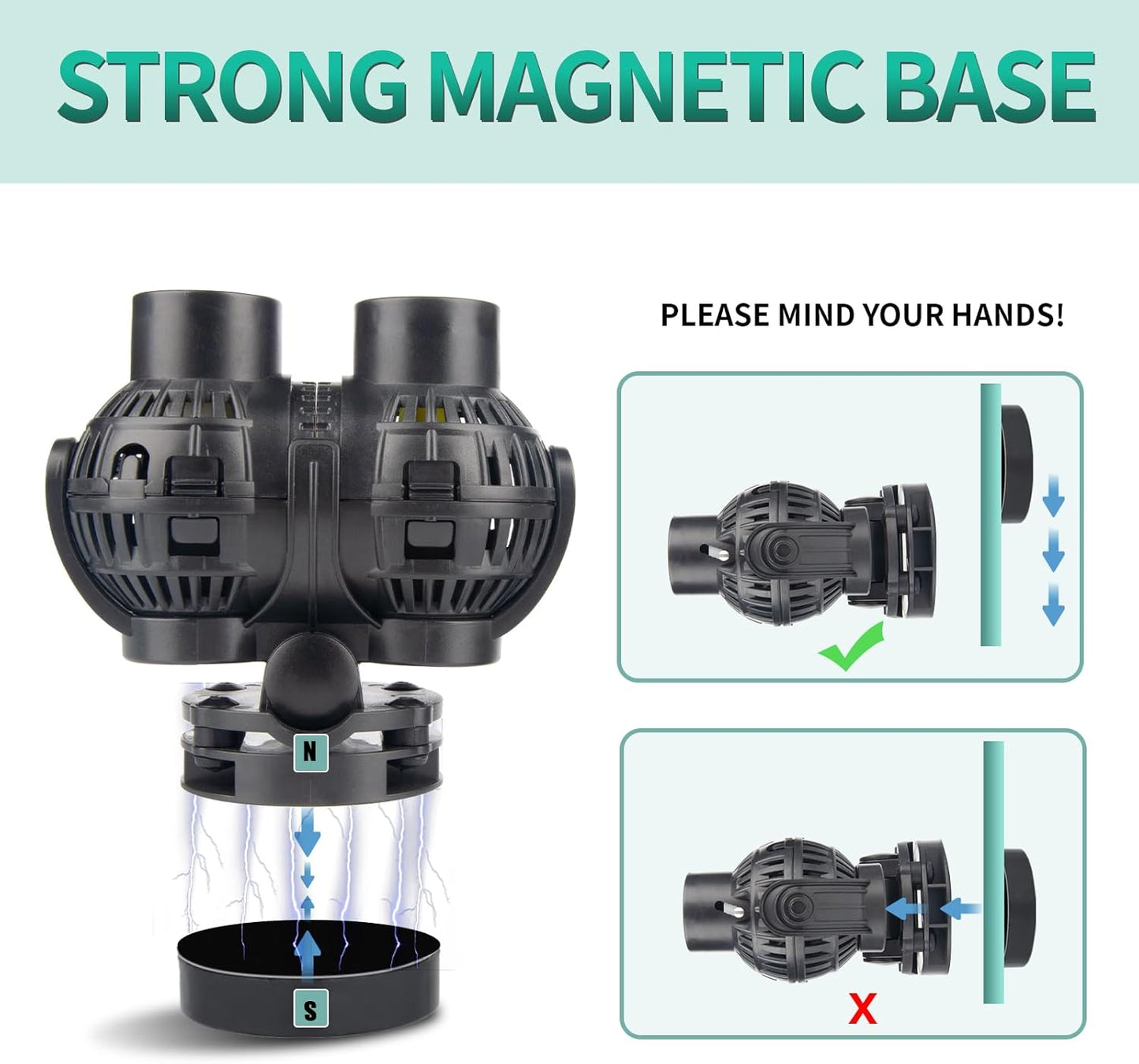 FREESEA Aquarium Circulation Pump Wave Maker Power Head with Magnetic Mount Suction for 20-75 Gallon Saltwater Freshwater Tank (1600 GPH, Black)