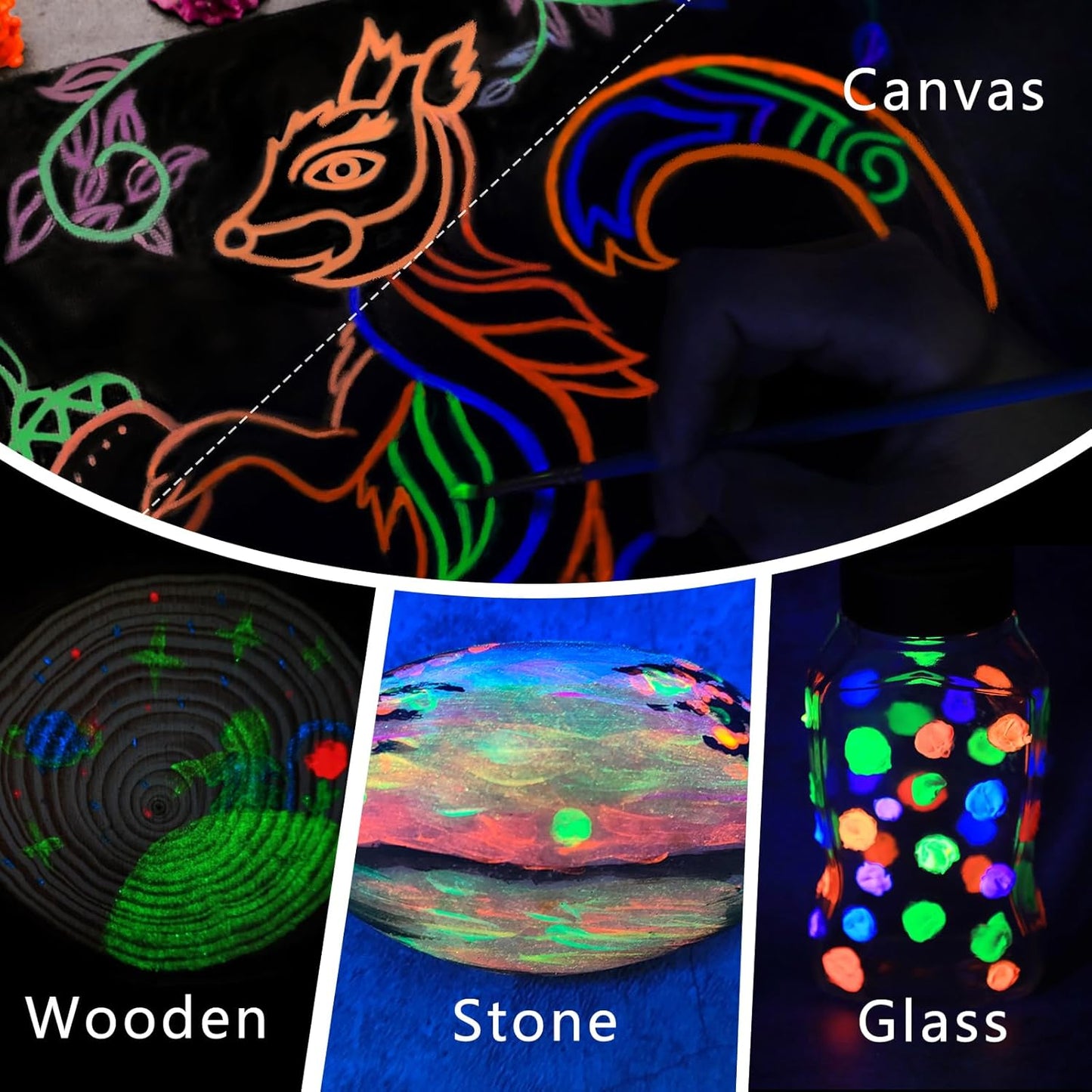 Artecho Glow in the Dark Paint 8 Colors, 20 ml / 0.7 oz Acrylic Paint for Decoration, Supplies for Canvas, Rock, Wood