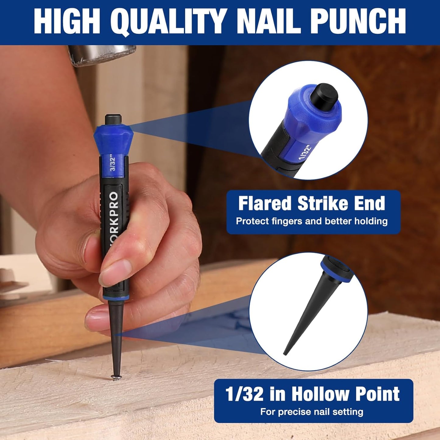 WORKPRO Pry Bar and Nail Punch Set, 5-1/2" Mini Pry Bar, 12" Prybar, 5" Nail Setter, 3-IN-1 Utility Claw Bar for prying, scraping, lifting, pulling, Perfect for Home Remolding & Woodworking