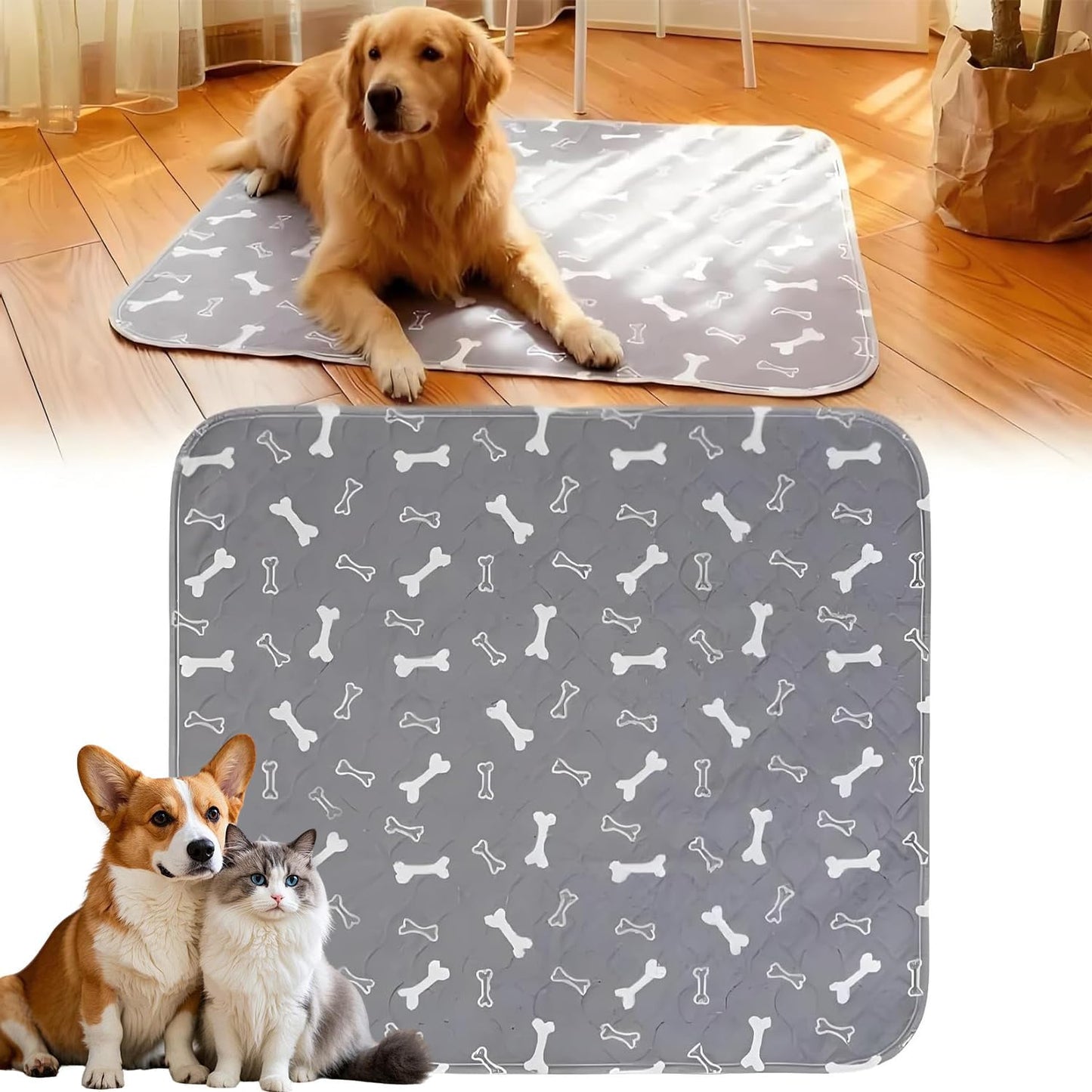 Puppy Pads with pheromones, Elite Pads for Cats, Washable Puppy Pads for Dogs and Cats, Leak-Proof & Anti-Slip Pet Training Pad for Home & Travel(Grey, L: 31.5" × 27.6")