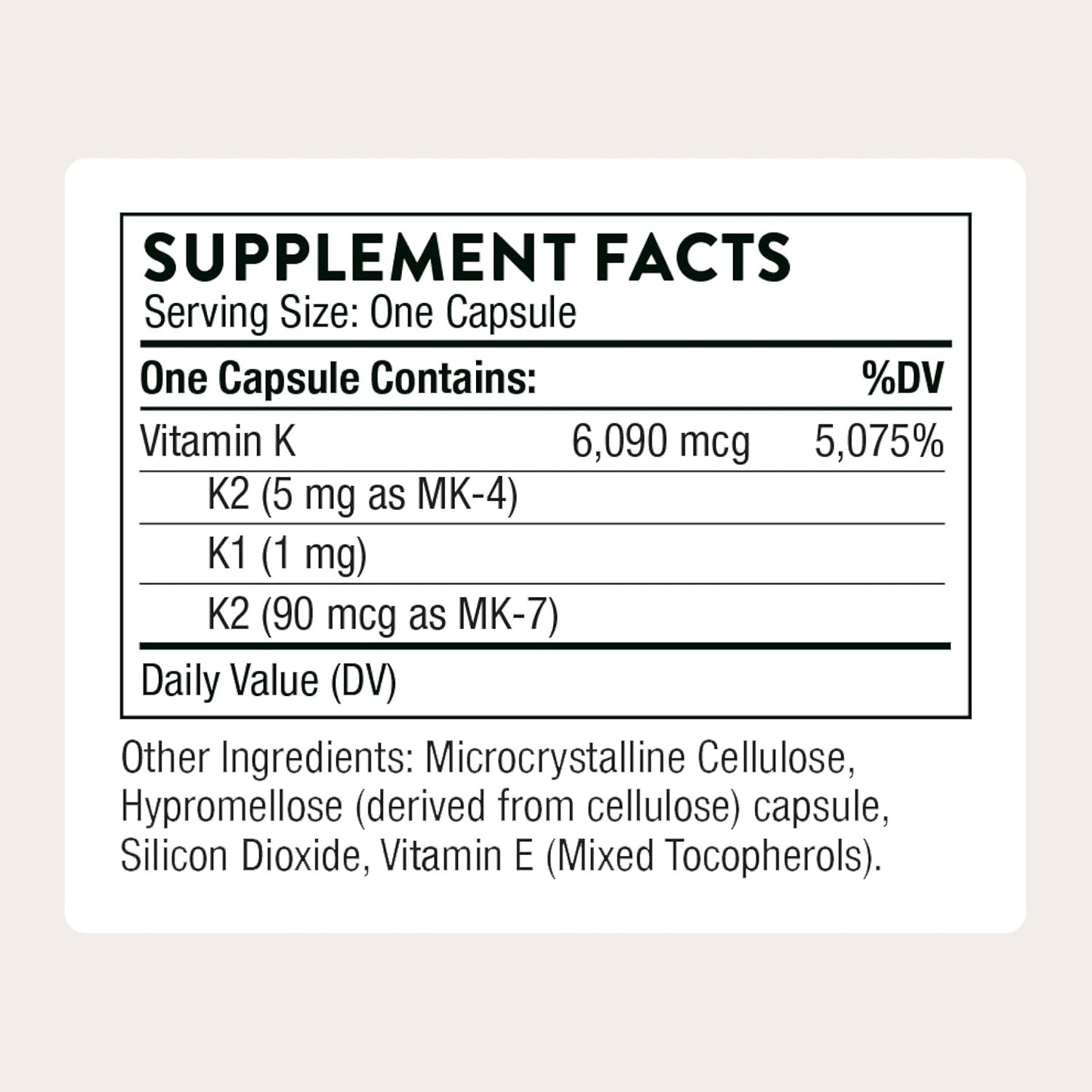 THORNE - Vitamin K - Vitamins K1 and K2 (as MK-4 and MK-7) Capsule Supplement - Supports Strong Bones* - Clinically Studied Ingredients - Third-Party Certified - Gluten, Dairy & Soy-Free - 60 Capsules