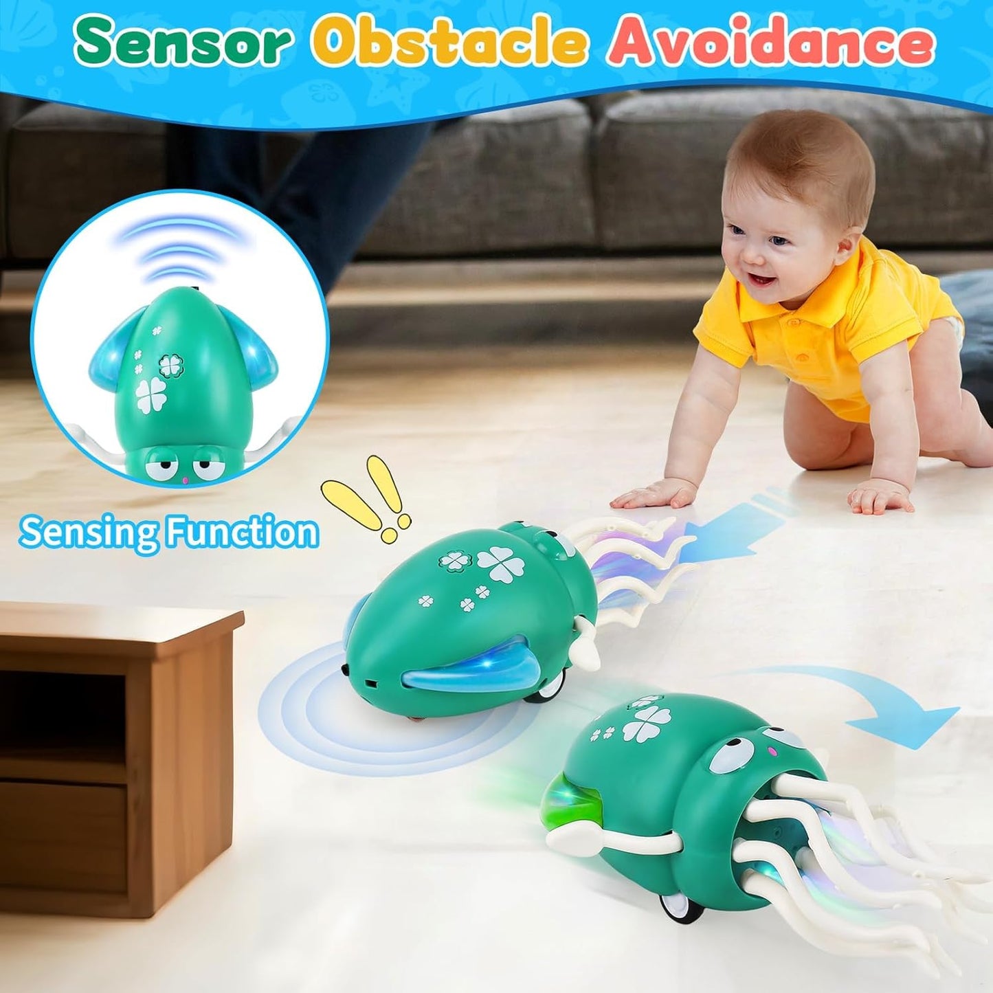 Electric Dancing Octopus Light Music Suitable for 12-18 Months Old Baby Toys, Kid Crawling Squid Toys Suitable for Toddler Tummy Time, Birthday for 1 2 3 4 5 6 Year Old Boy (Green)
