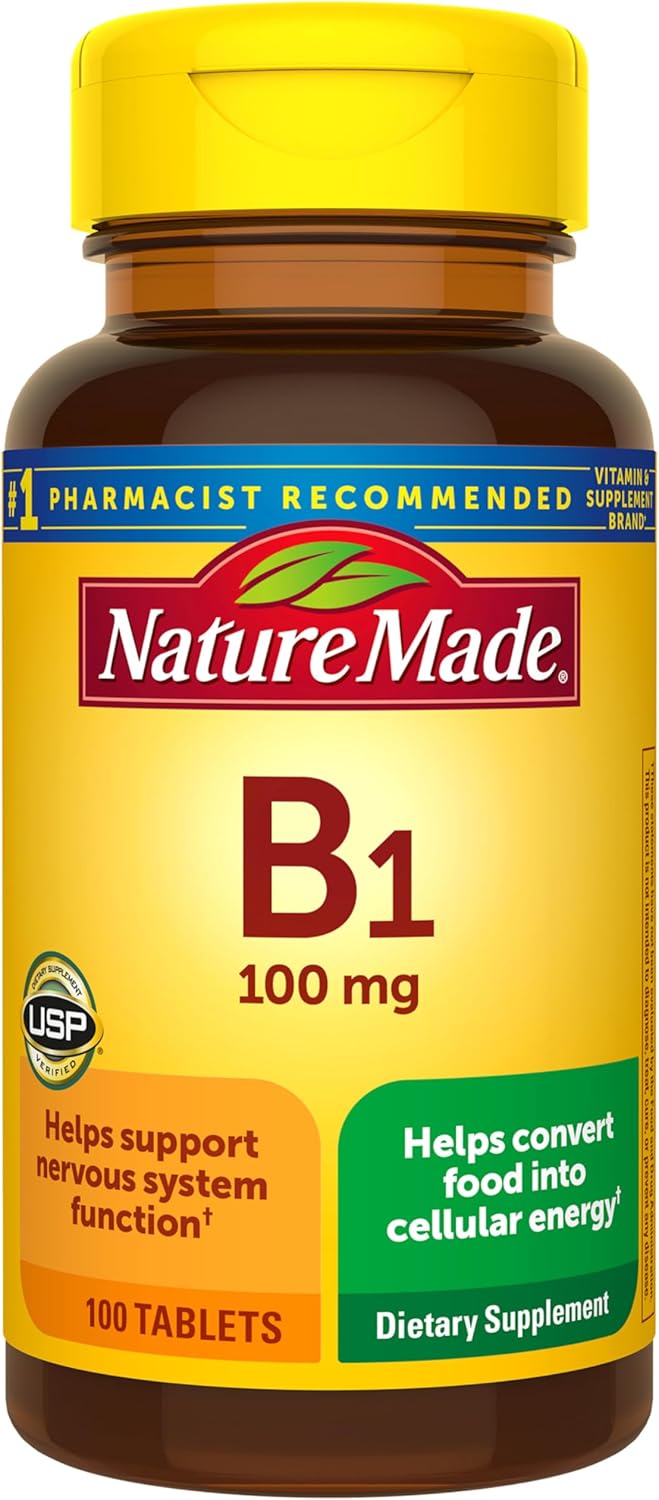 Nature Made Vitamin B1 100mg, Thiamine B1 Supplement for Energy Metabolism Support, 100 Tablets, 100 Day Supply
