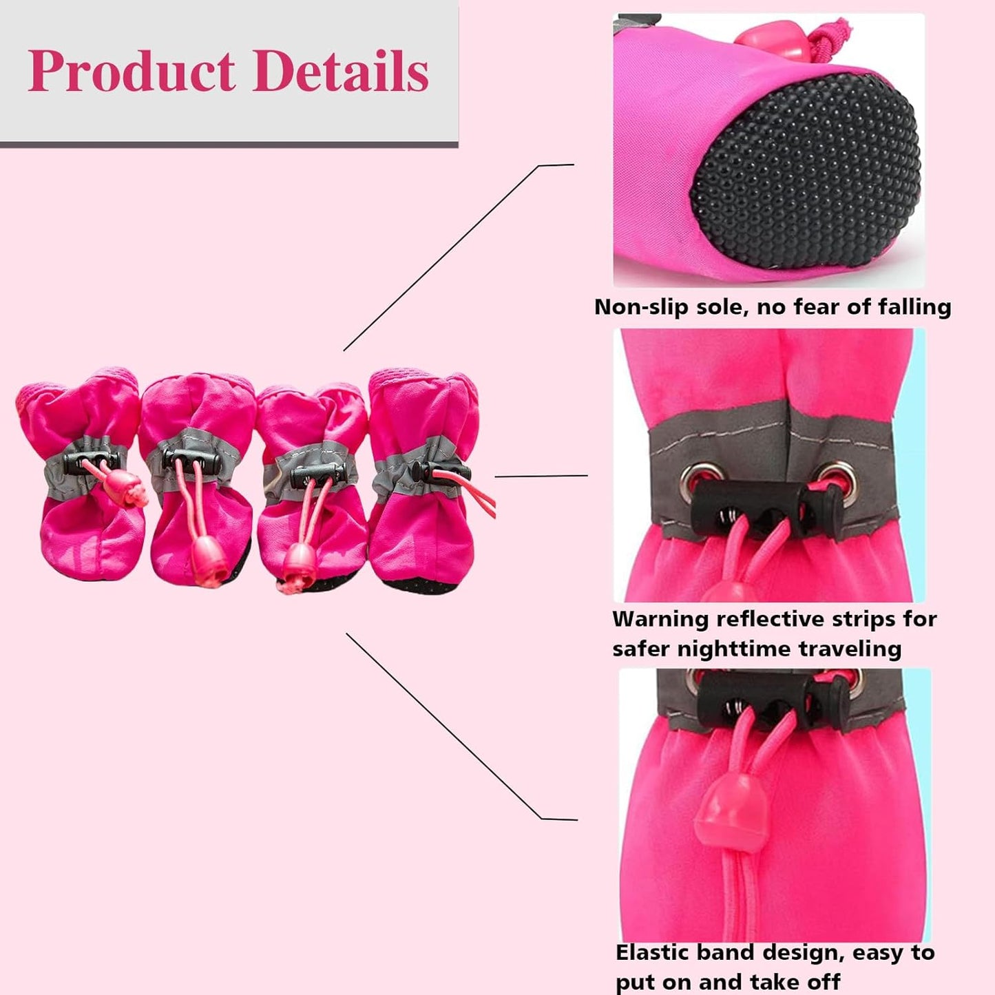 Dog Boots for Small Medium Large Dogs with Reflective Strap, Anti-Slip Dog Shoes for Hot Pavement, Dog Booties and Paw Protectors for Cat Pet Doggie Hiking Hardwood Indoor Outdoor (Pink 5)
