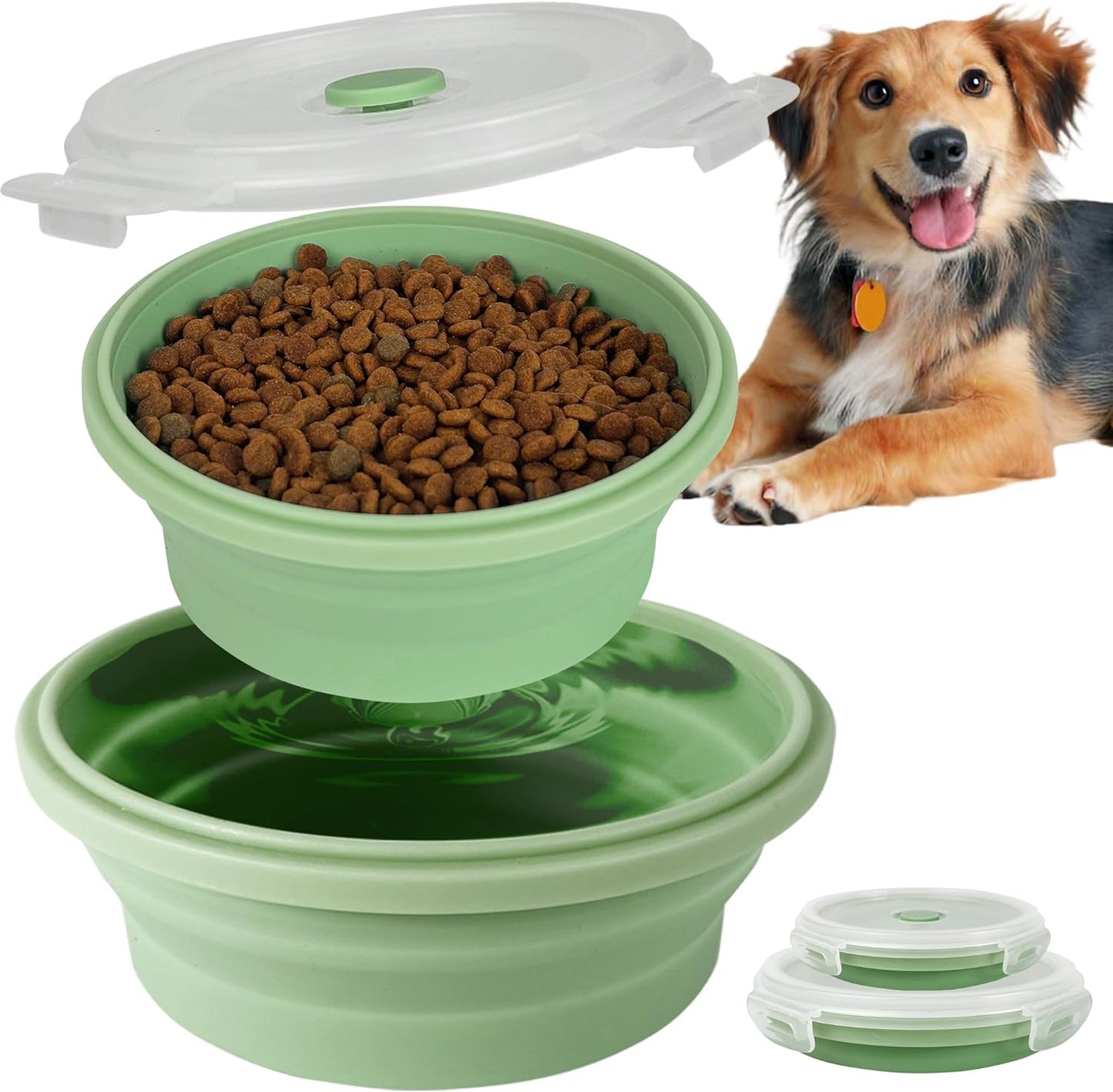 AVERYDAY 45oz Airtight Collapsible Dog Bowls with Lids, 2 Pack Portable Travel Dog Bowls for Large Medium Breeds, Silicone Food and Water Dish, 5.5 Cups Foldable Pet Bowl for Traveling and Camping