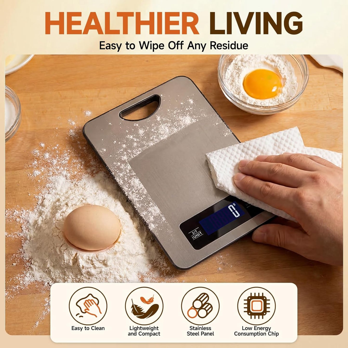Digital Kitchen Scale & Food Weight Scale with Hang Loop, 11lb Baking Scale for Home and Kitchen, Precise Scales with Grams and Ounces, Stainless Steel (Silver)