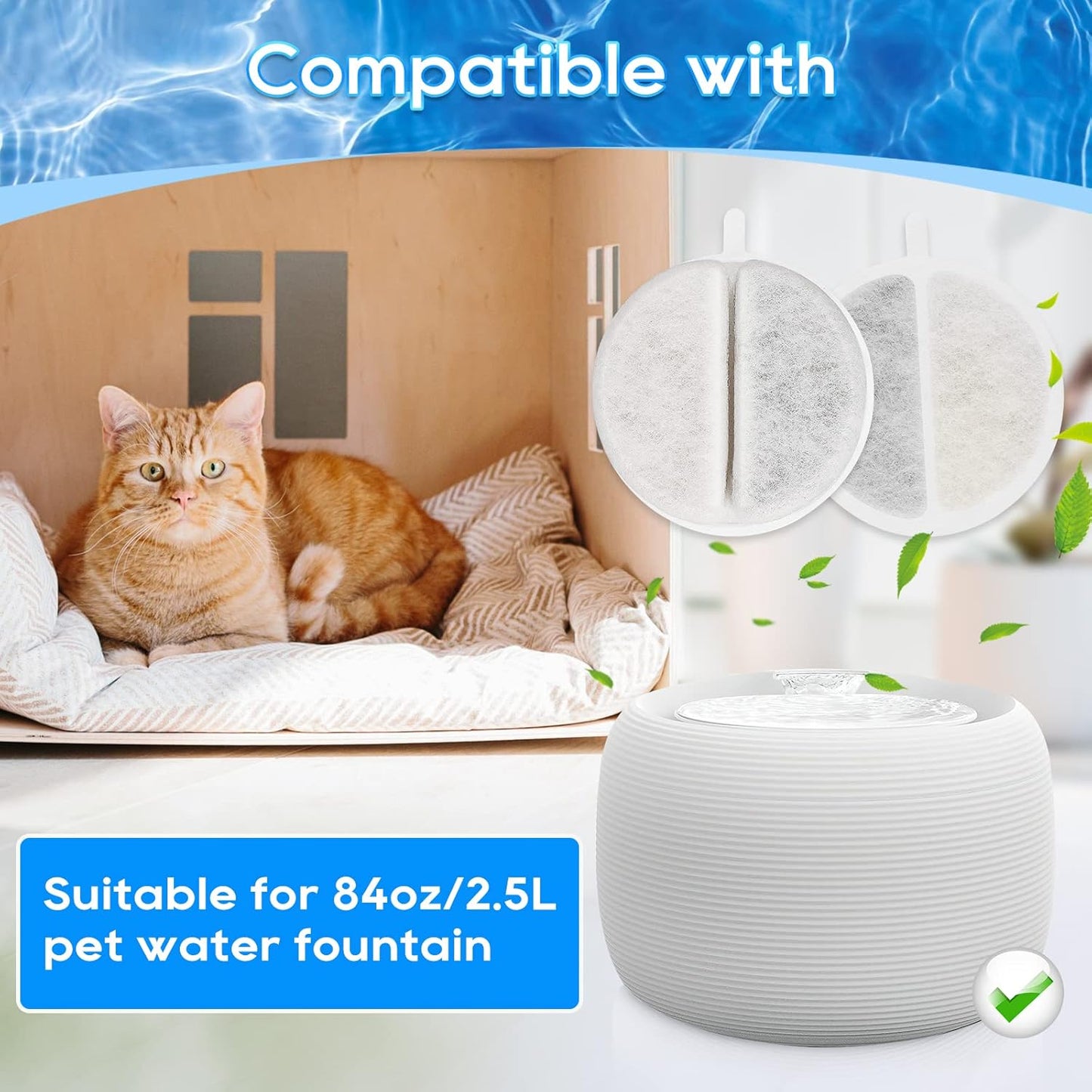 Cat Fountain Filter Replacement, 8 Pack Cat Water Fountain Filters, Pet Water Fountain Filter for Lite & Premium 84oz 2.5L Drinking Fountain