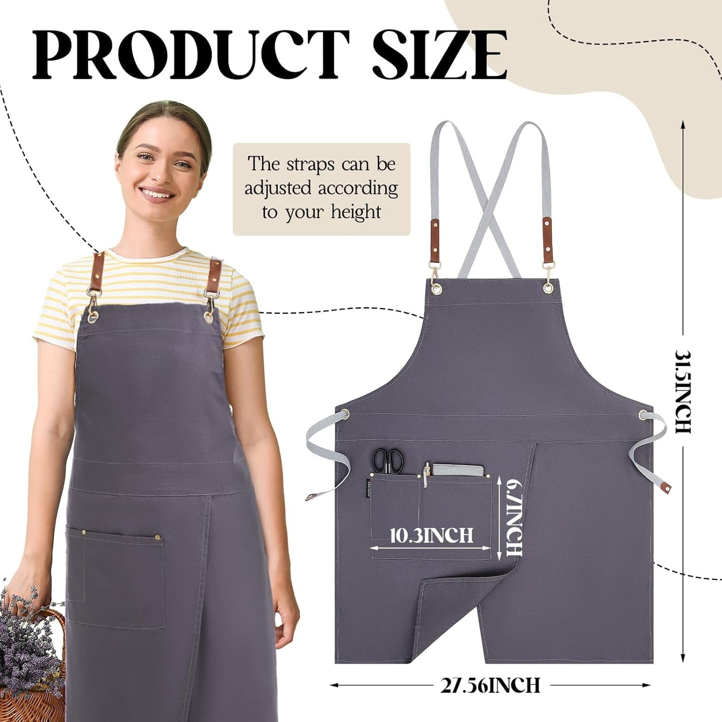 Crossback Pottery Apron Split Leg with Large Pocket Canvas Apron with Adjustable Strap for Art Garden Nail Tech Hairstylist