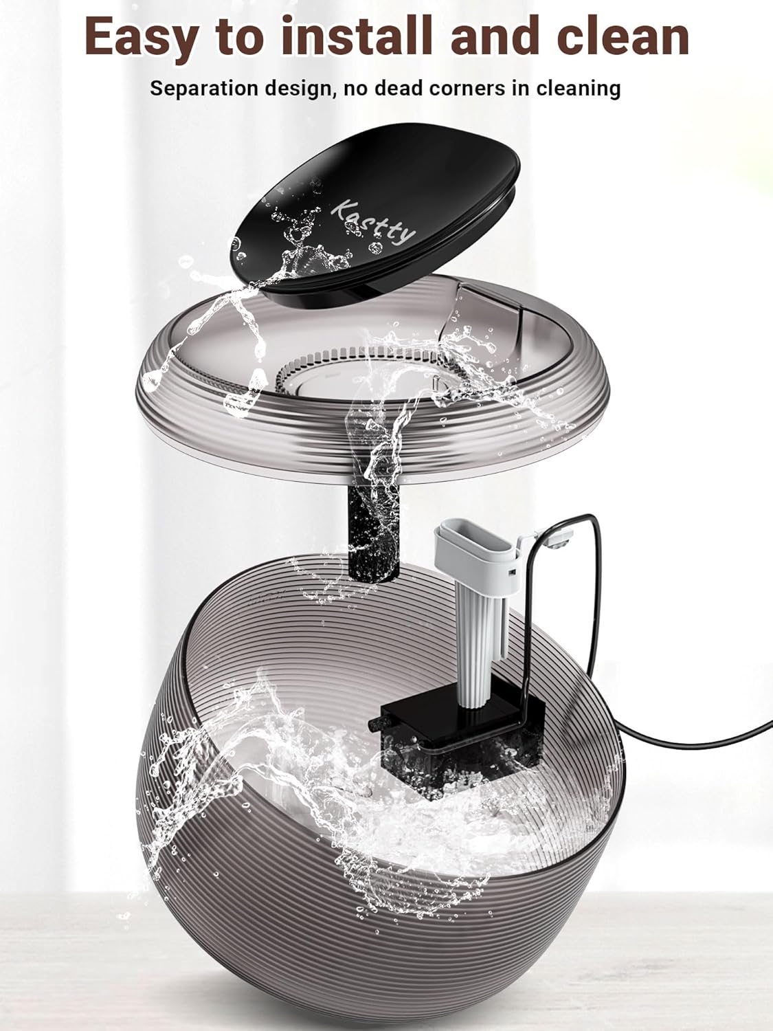 Kastty 3.5L Quiet Cat Water Fountain,118oz Large Capacity Pet Water Fountain for Cats Indoor with Water Level LED Light, Easy Cleaning Cat Fountains for Drinking Automatic Dog Water Fountain FS75