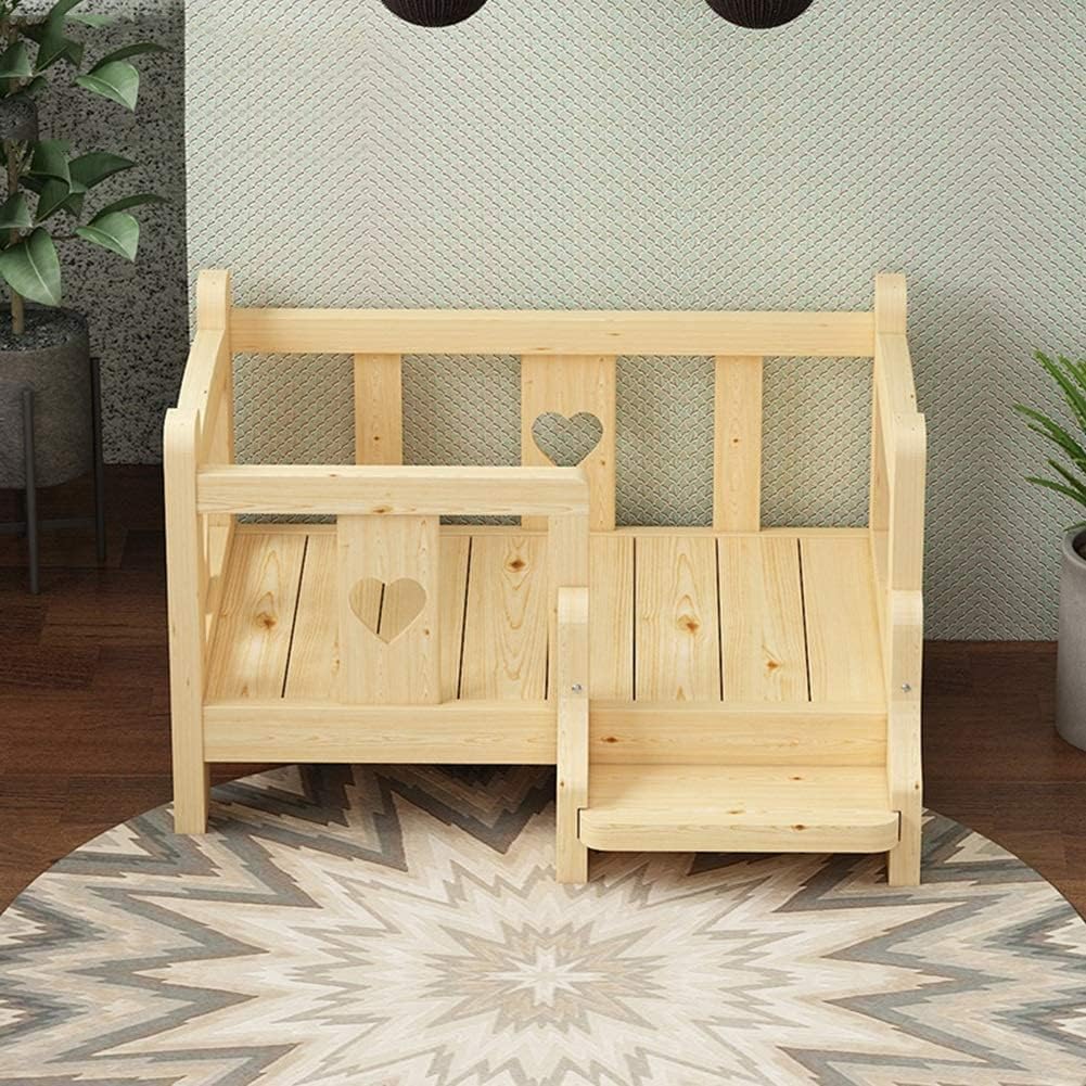Dog Bed Dog Bed Elevated Pet Bed with Guardrail and Wooden Stairs Dog Kennel for Large Medium Small Dogs Cats Comfortable Dry Lounge Sofa for Dogs Pet Cat (A 80×60×44cm)